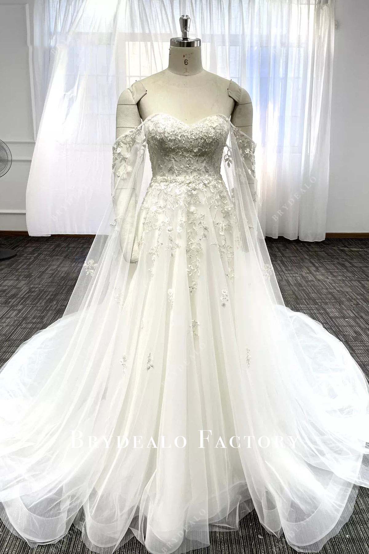 lace appliques off shoulder wedding dress