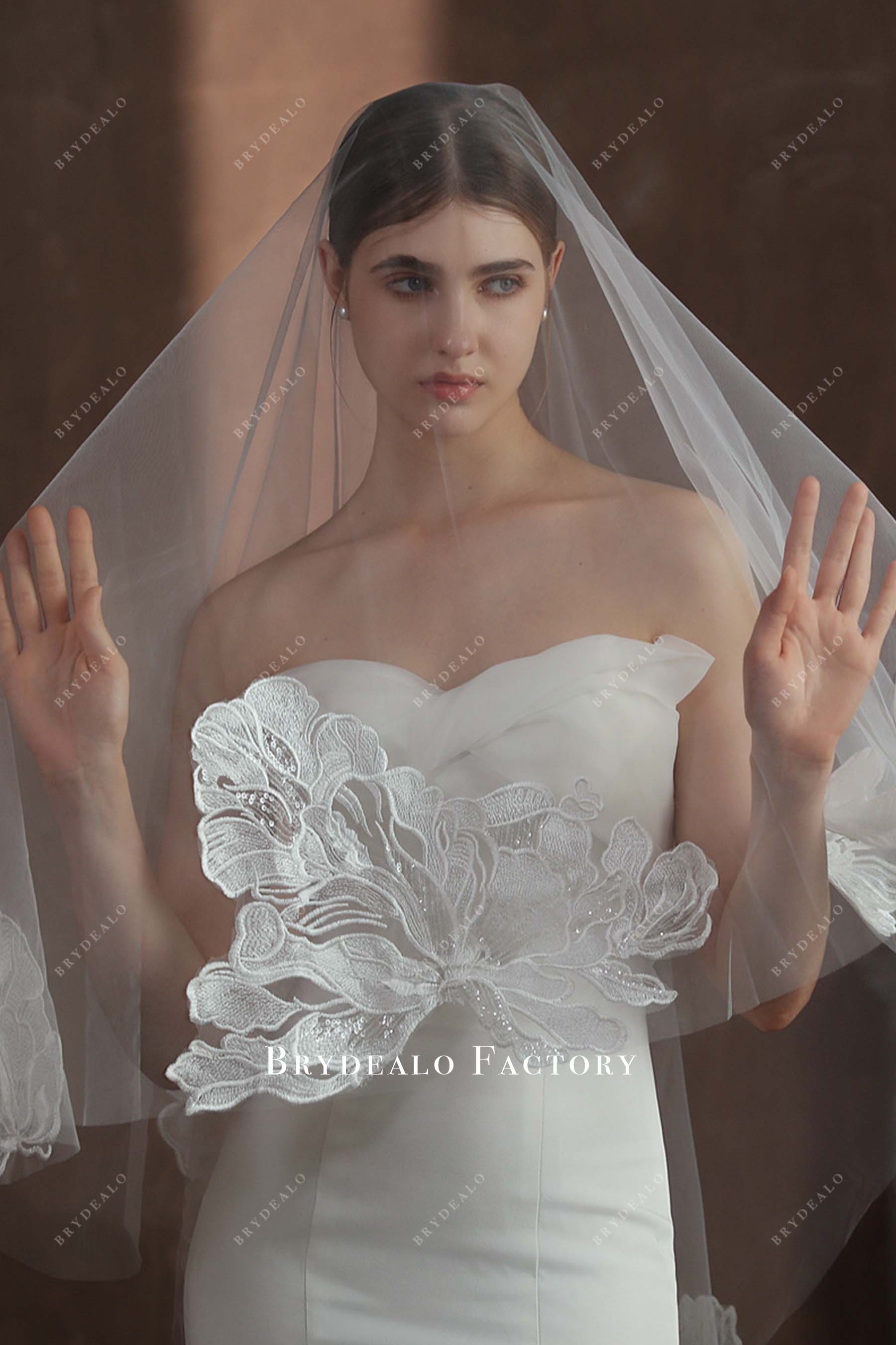 lace appliques sequines bridal veil