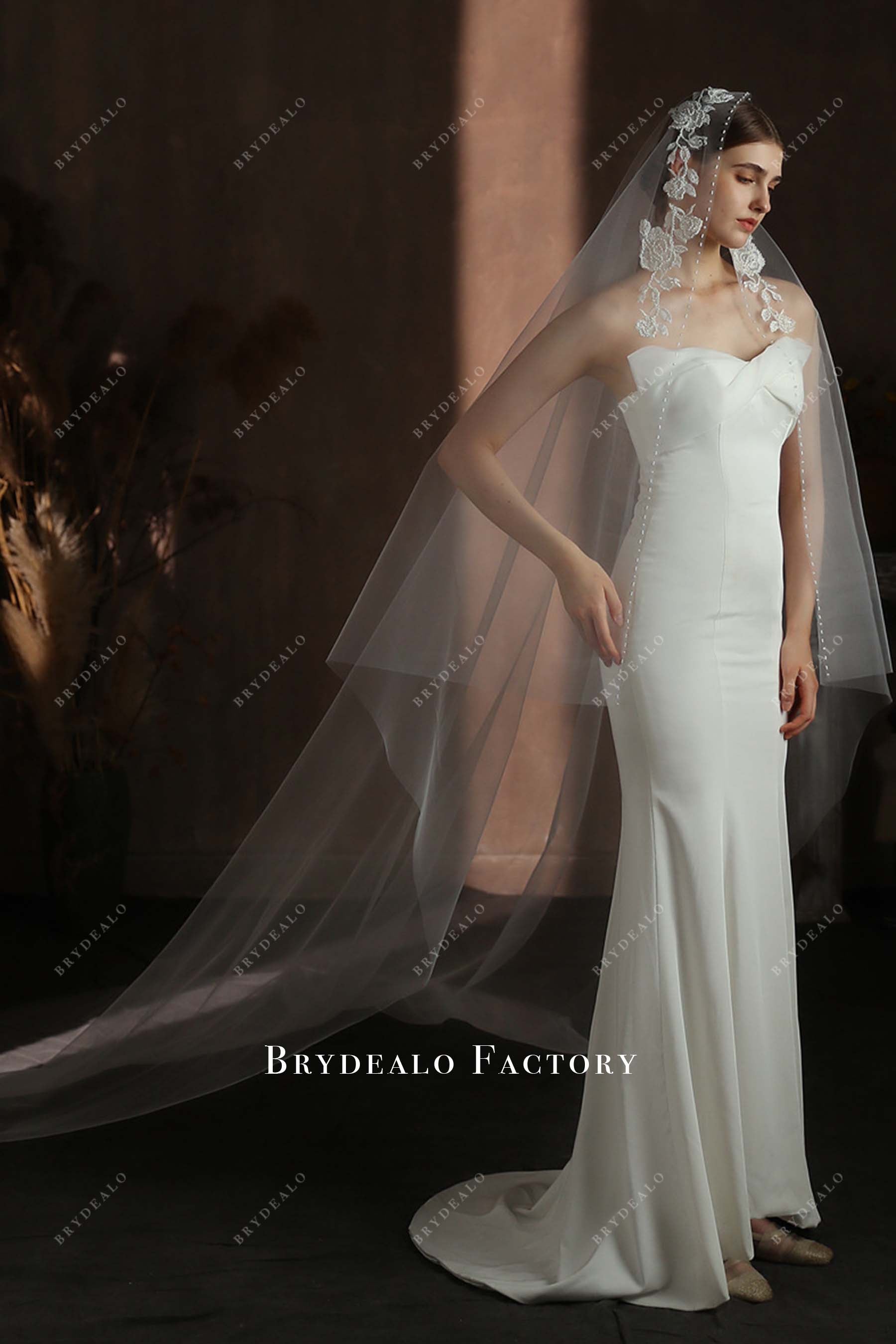 lace appliques tulle bridal veil