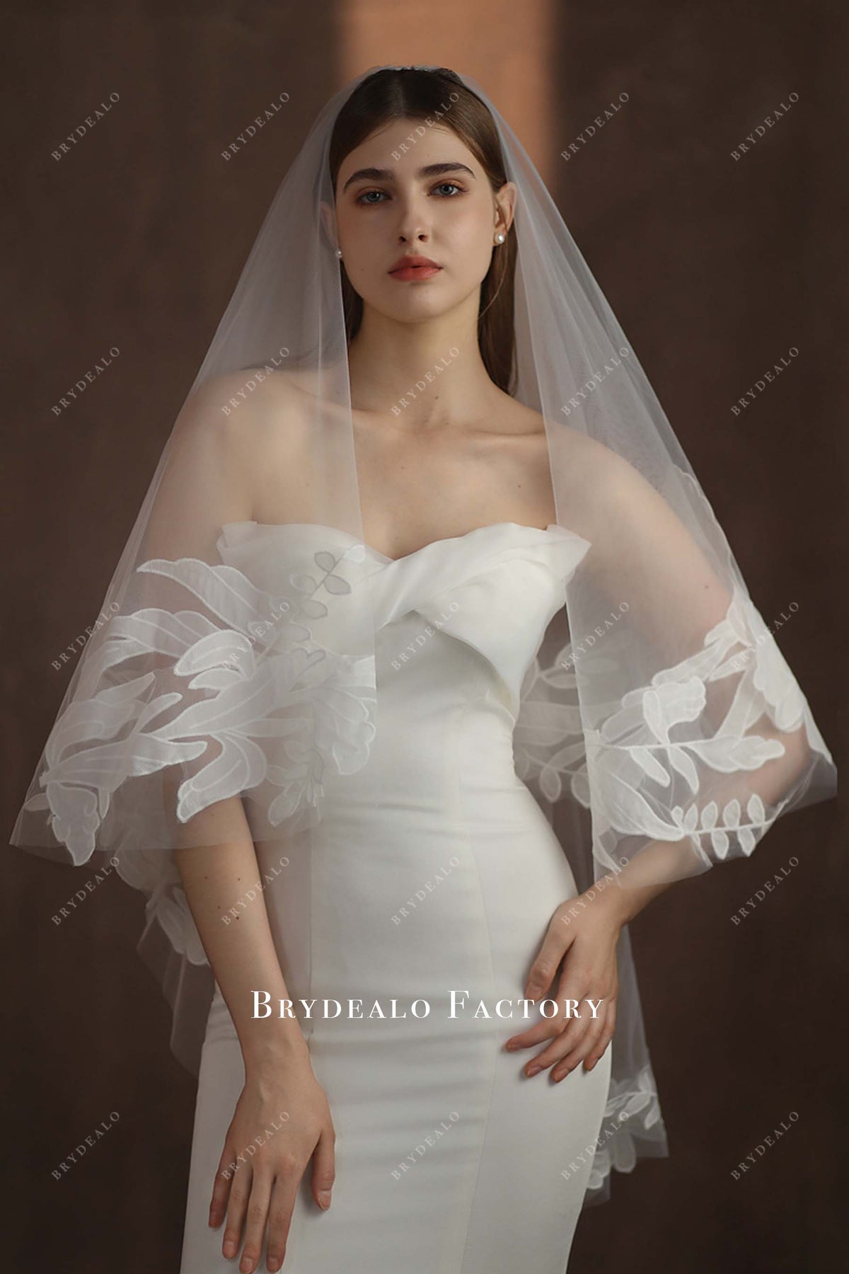 Bridal / Communion Veil Organza with Lace Flower Appliqué White Dainty lace appliqué for a beautiful cathedral length veil  main image 4