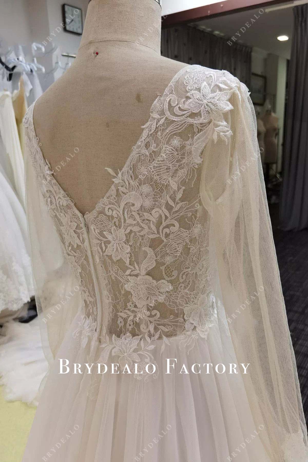 lace appliques v back wedding dress