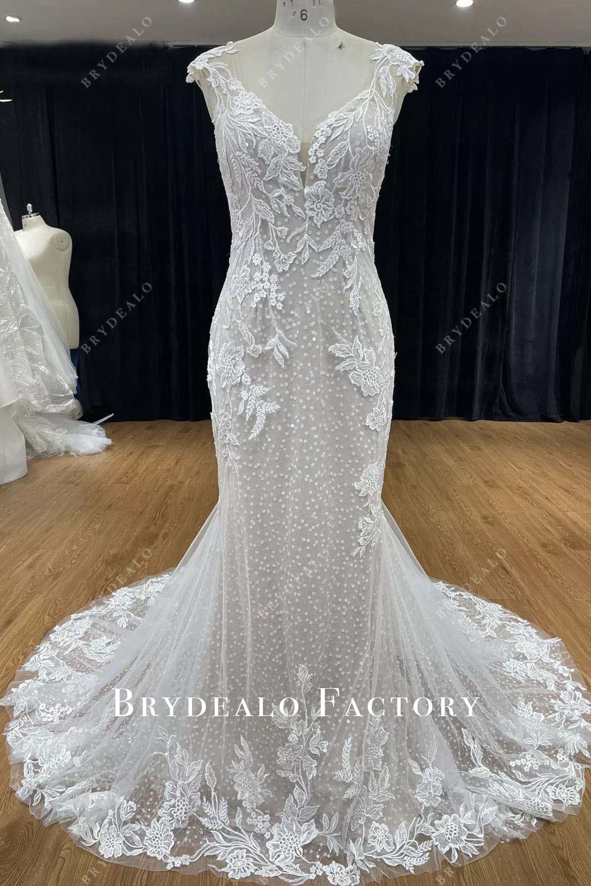 lace cap sleeves mermaid wedding dress