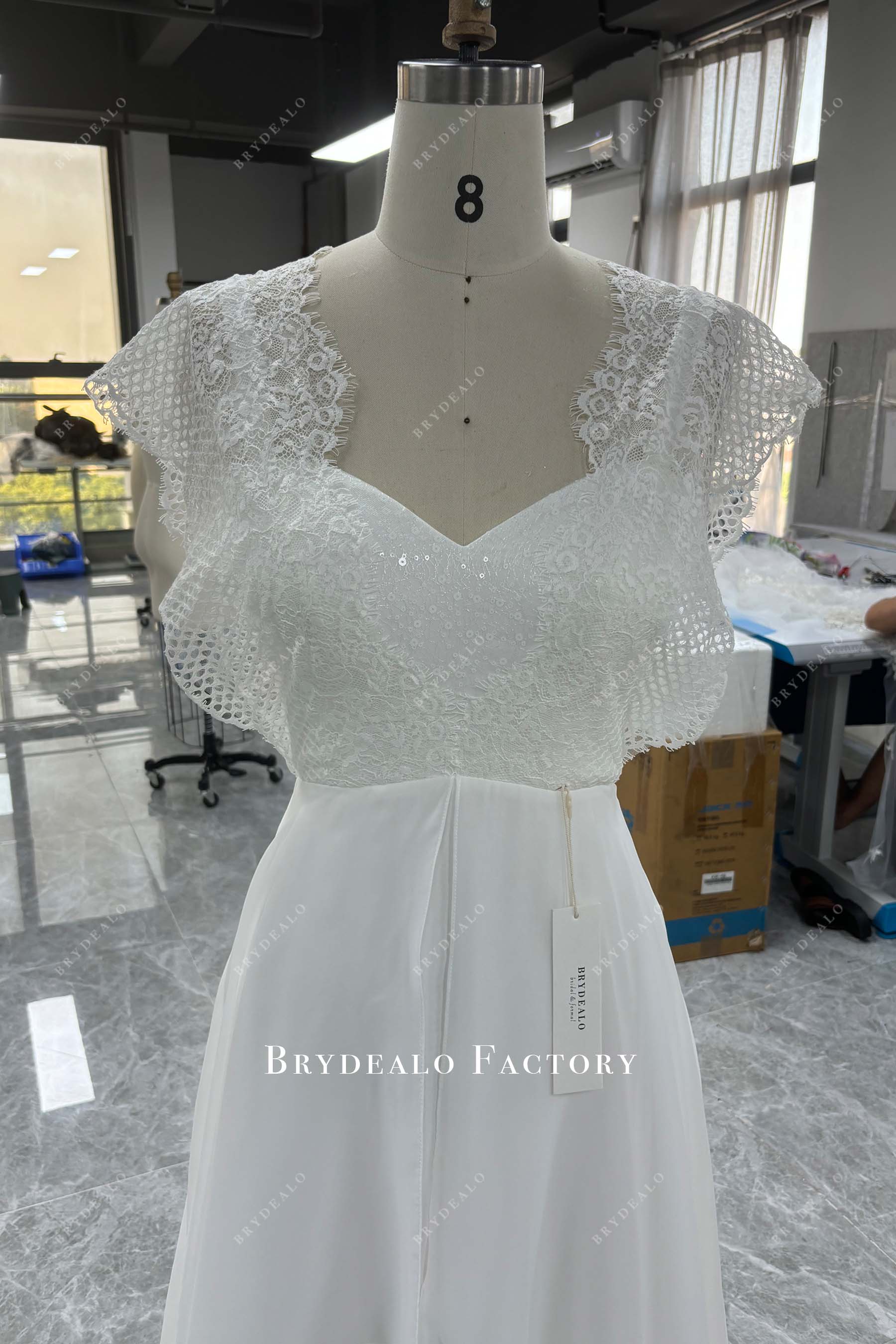 lace shimmery sweetheart neck wedding gown