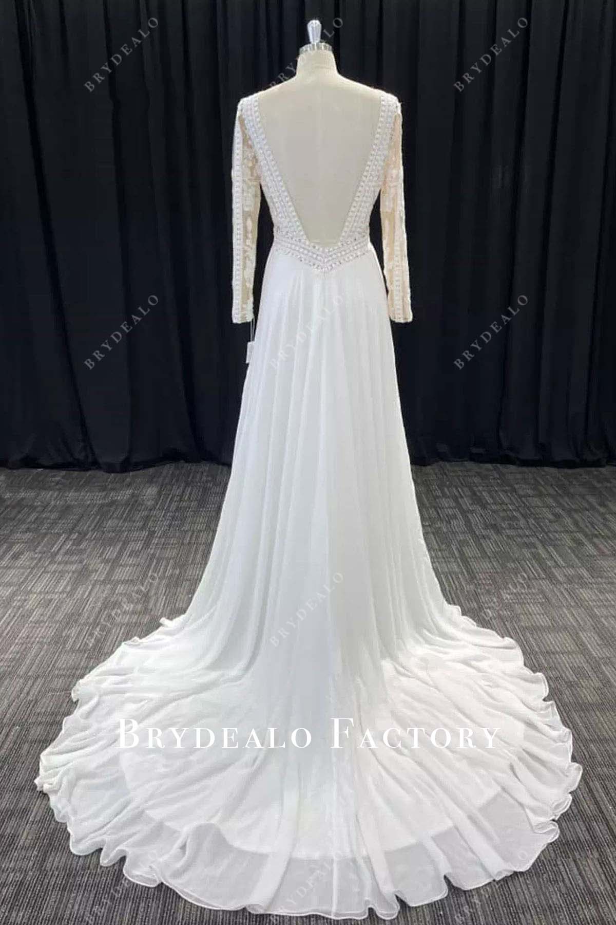 lace chiffon court train wedding dress