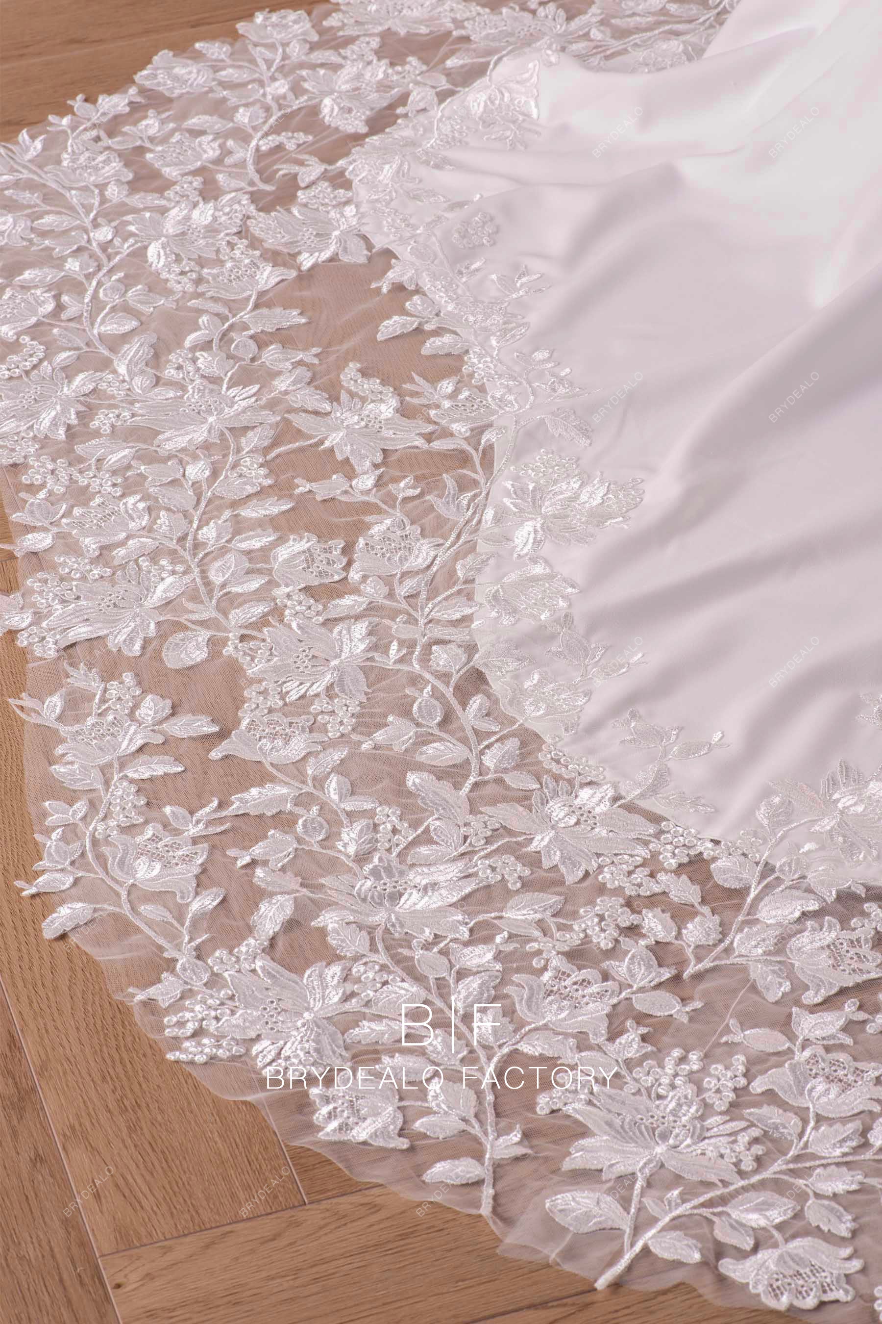 lace cutout long train bridal gown