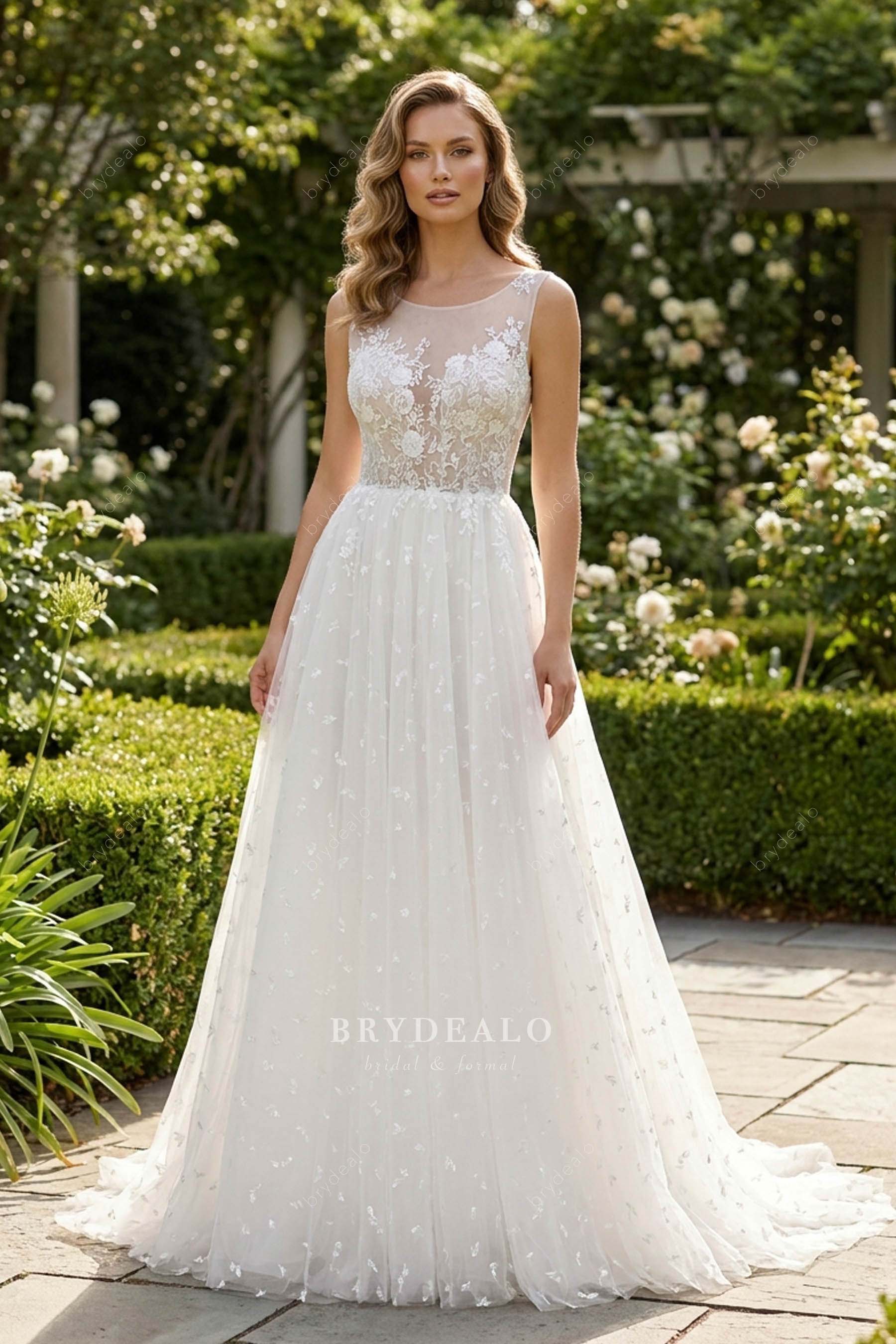 lace dot tulle Aline wedding dress