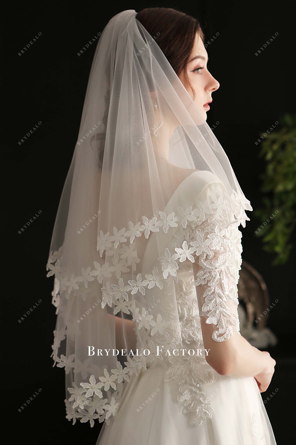 Elegant Two-Tier Lace Edge Fingertip Wedding Veil display picture 3