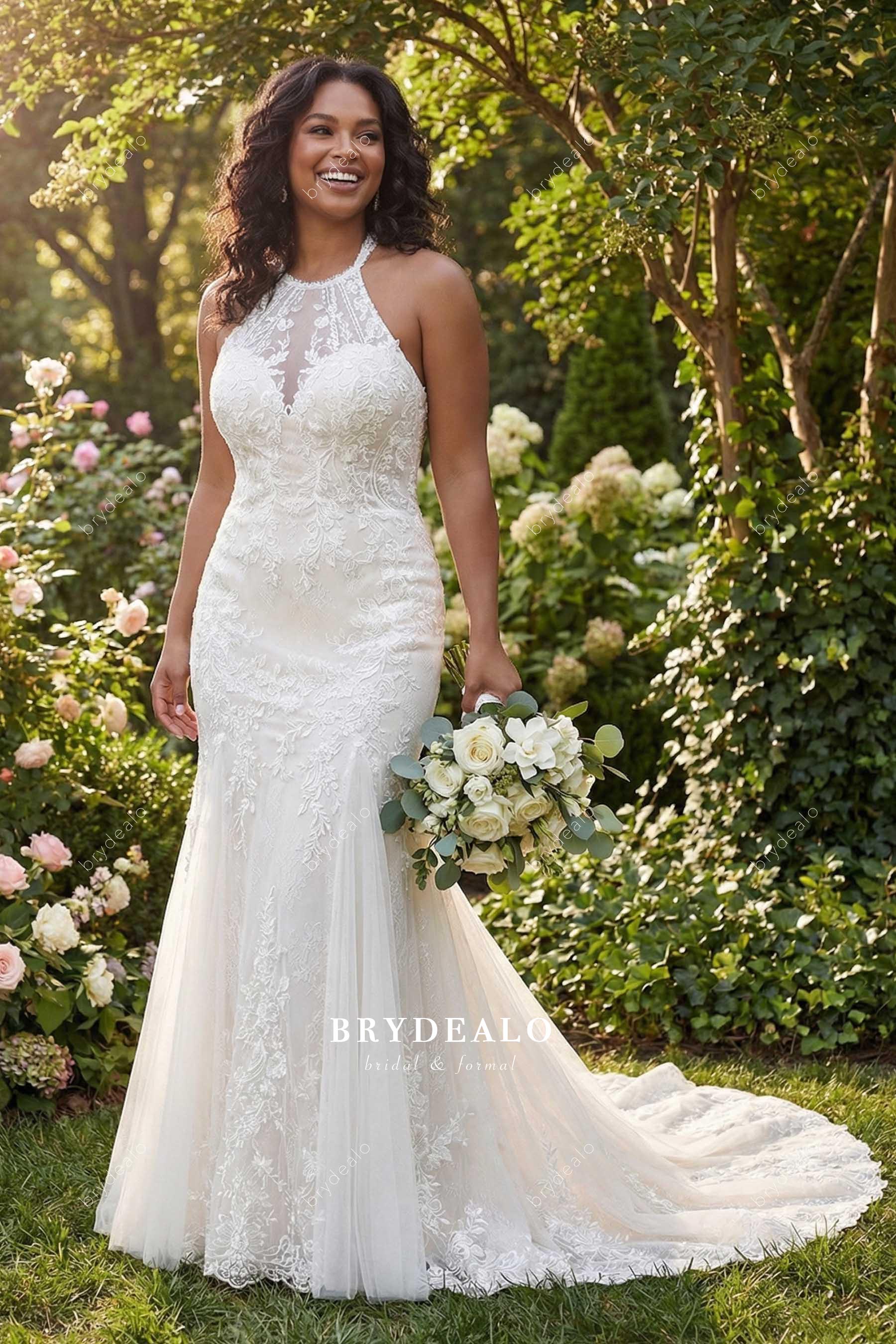 Wedding Dresses Metallic Lace And Jersey Round Neck Halter Gown T202053 Illusion Halter Neckline Sequin Lace Wedding Dresses Metallic Lace And Jersey Round Neck Halter Gown T202053 Illusion Halter Neckline Sequin Lace