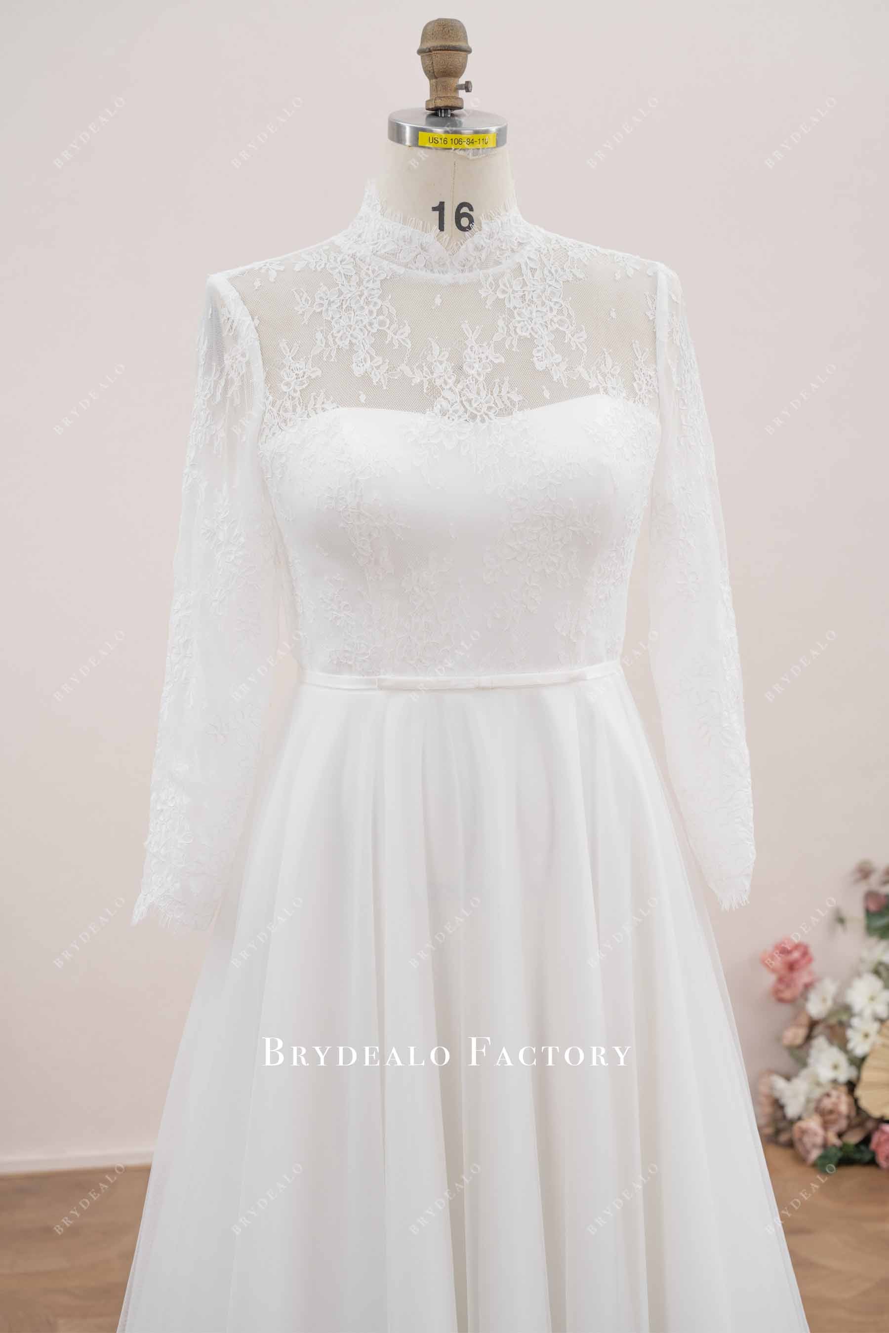 lace high neck sleeved wedding dress