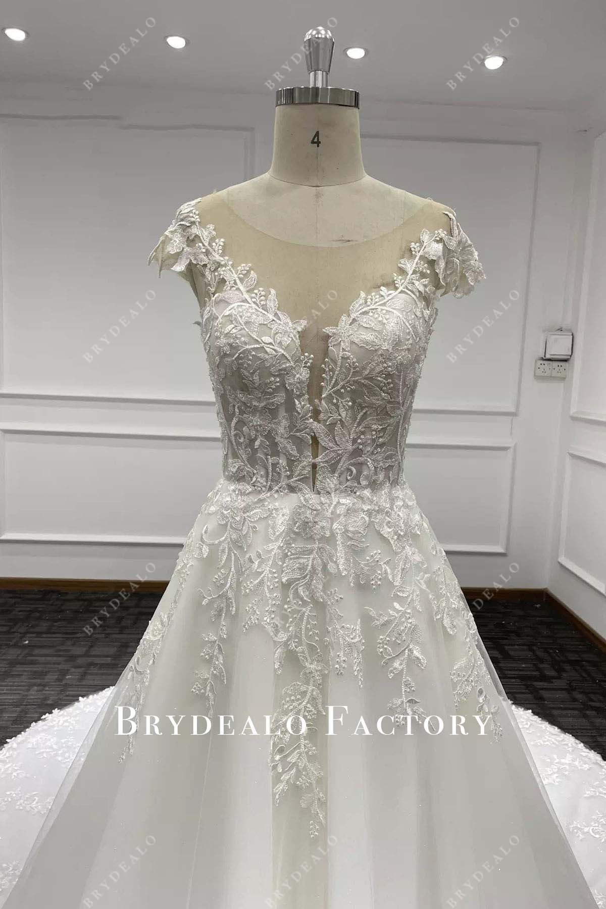 lace illusion neck wedding dress