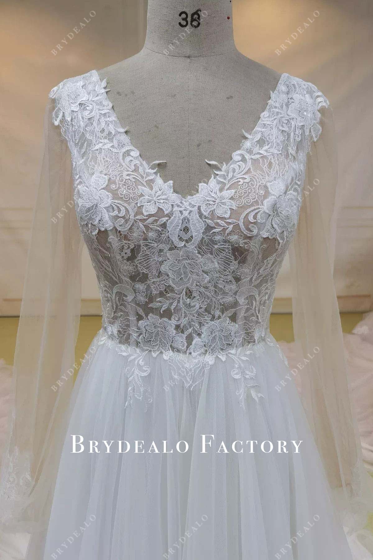 lace illusion sleeves wedding dress