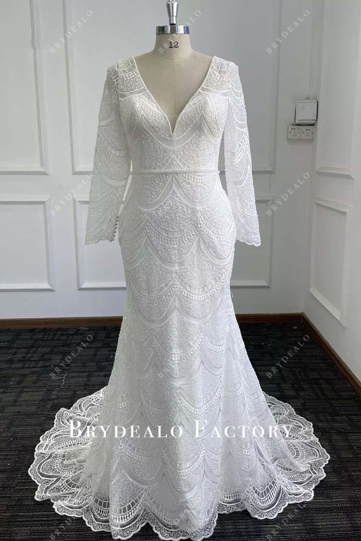 lace long sleeves mermaid wedding dress