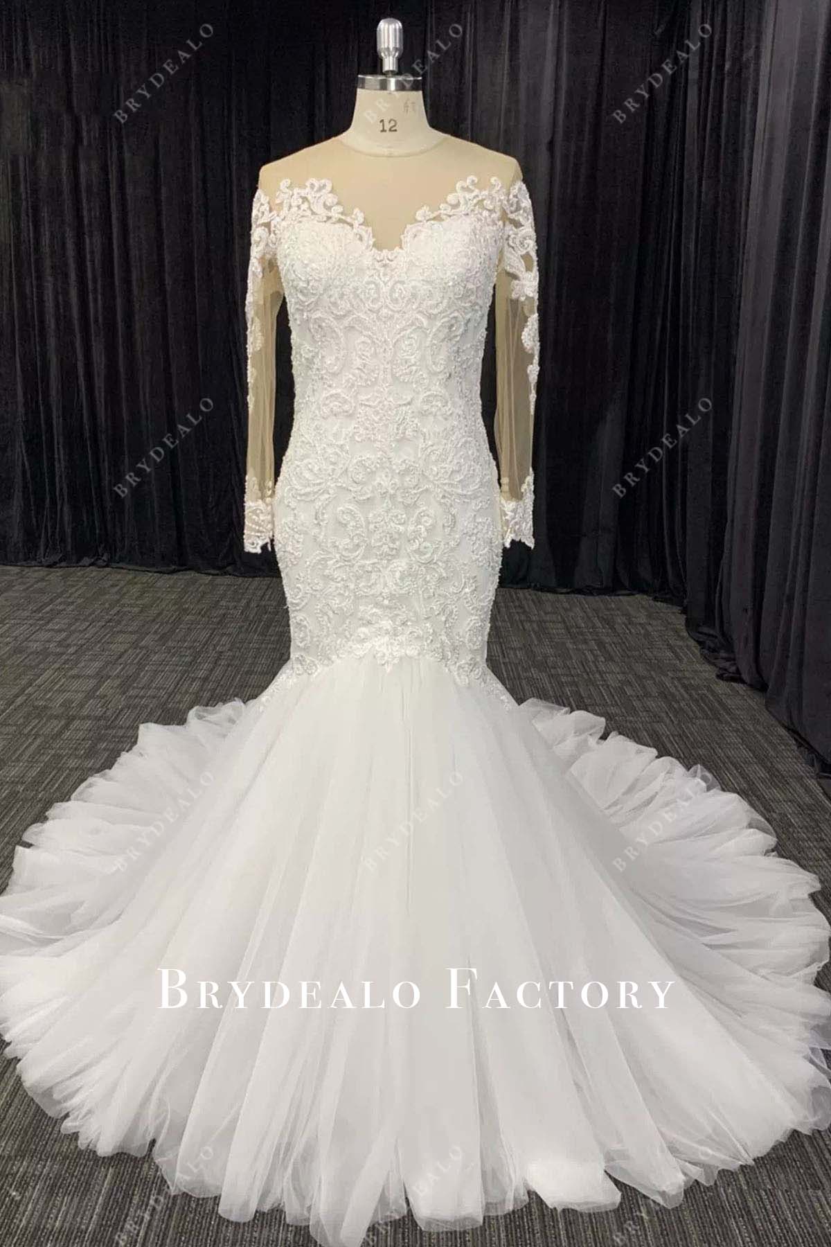 lace long sleeves trumpet wedding dress