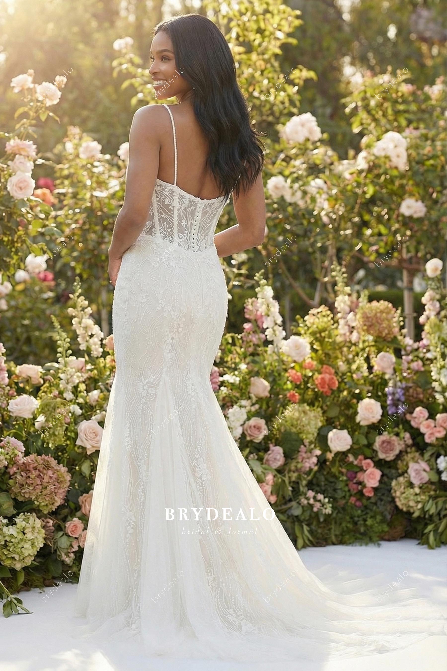 lace mermaid court train wedding dress