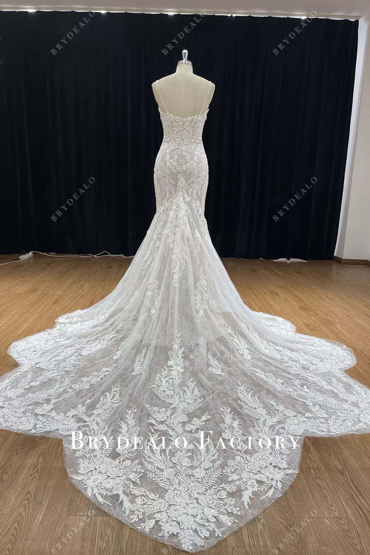 lace mermaid long train wedding dress