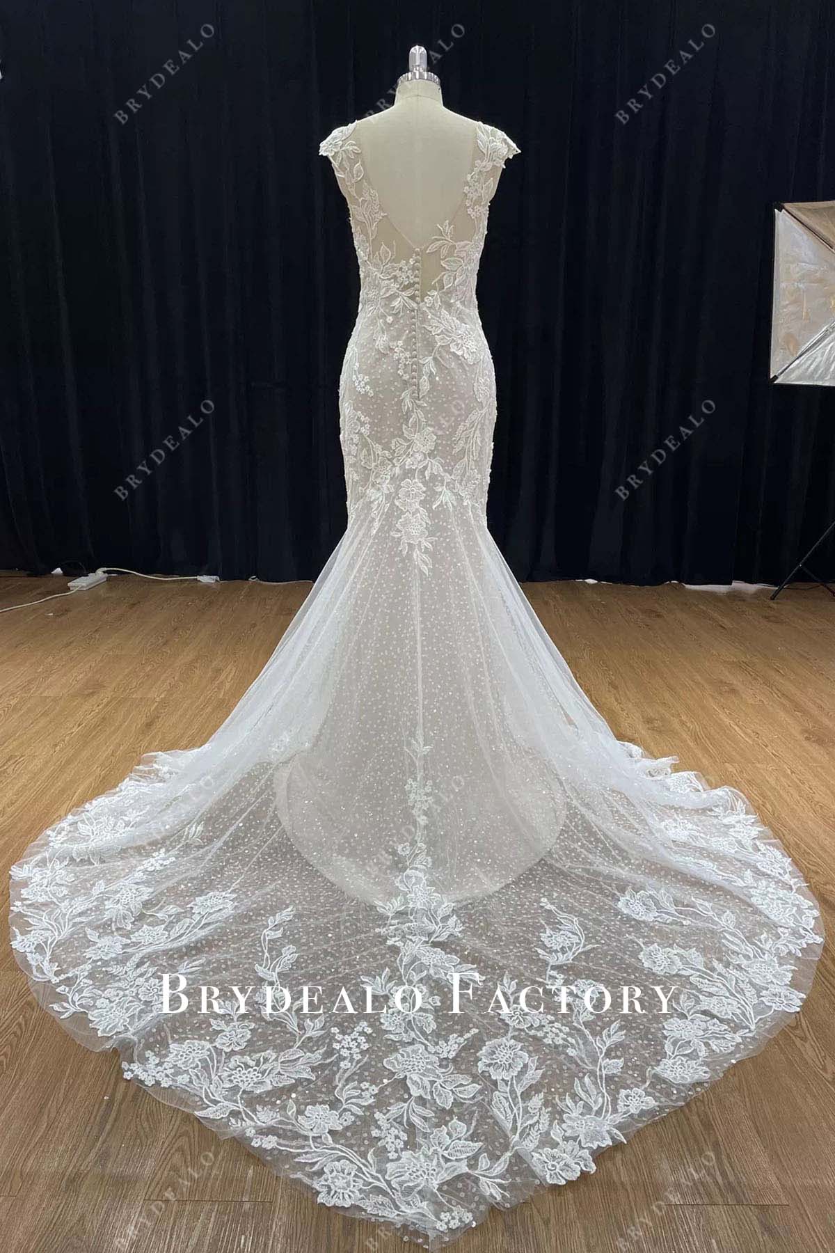 lace mermaid long train wedding dress
