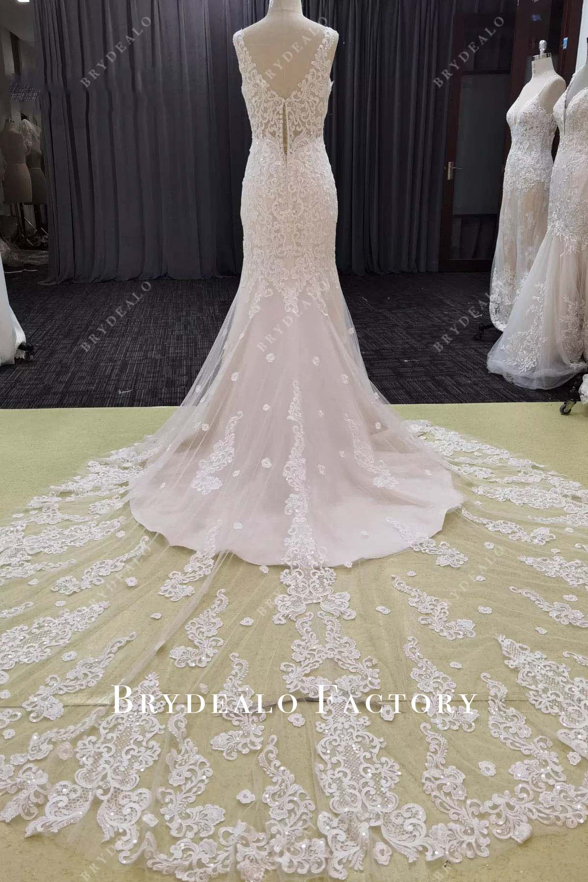 lace mermaid long train wedding dress