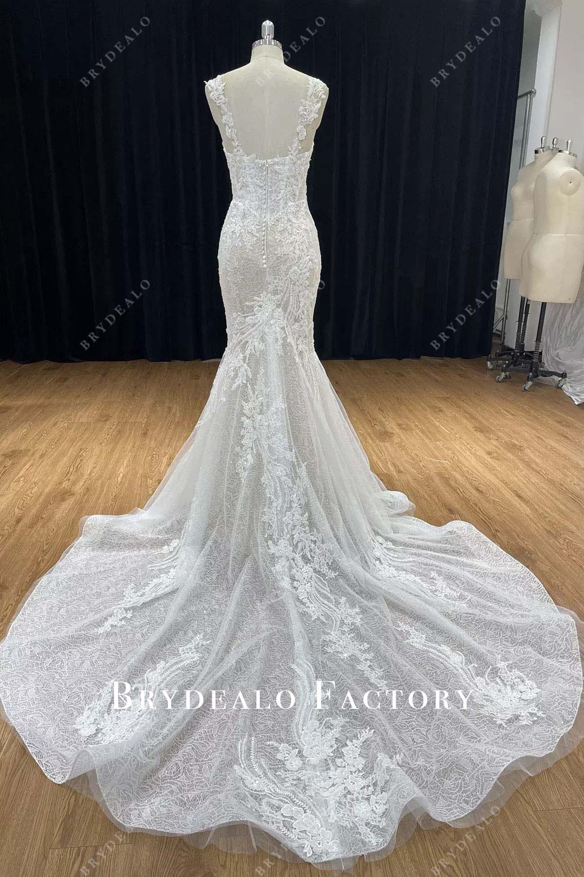 lace mermaid long train wedding dress