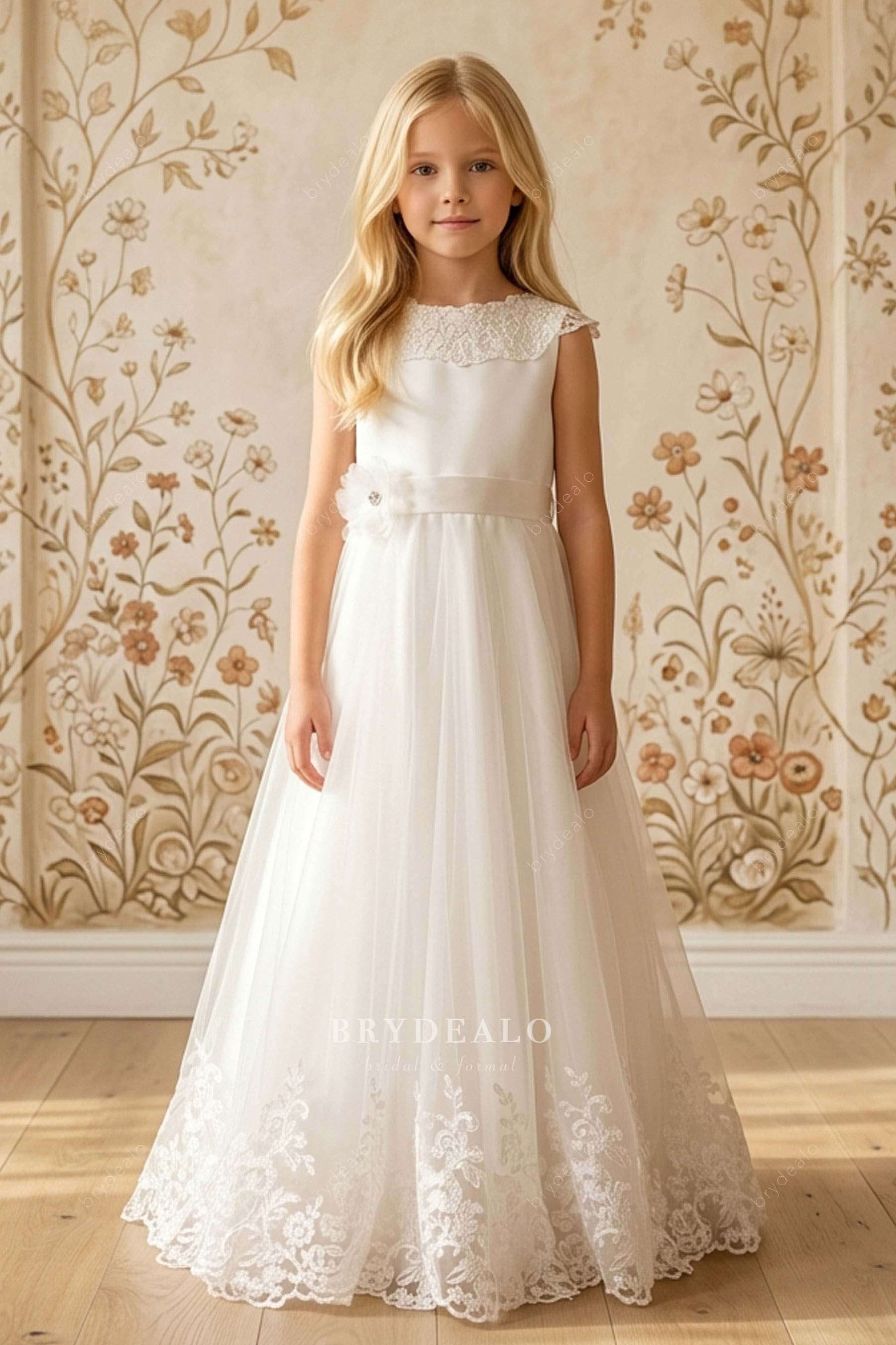 lace neck flower girl dress