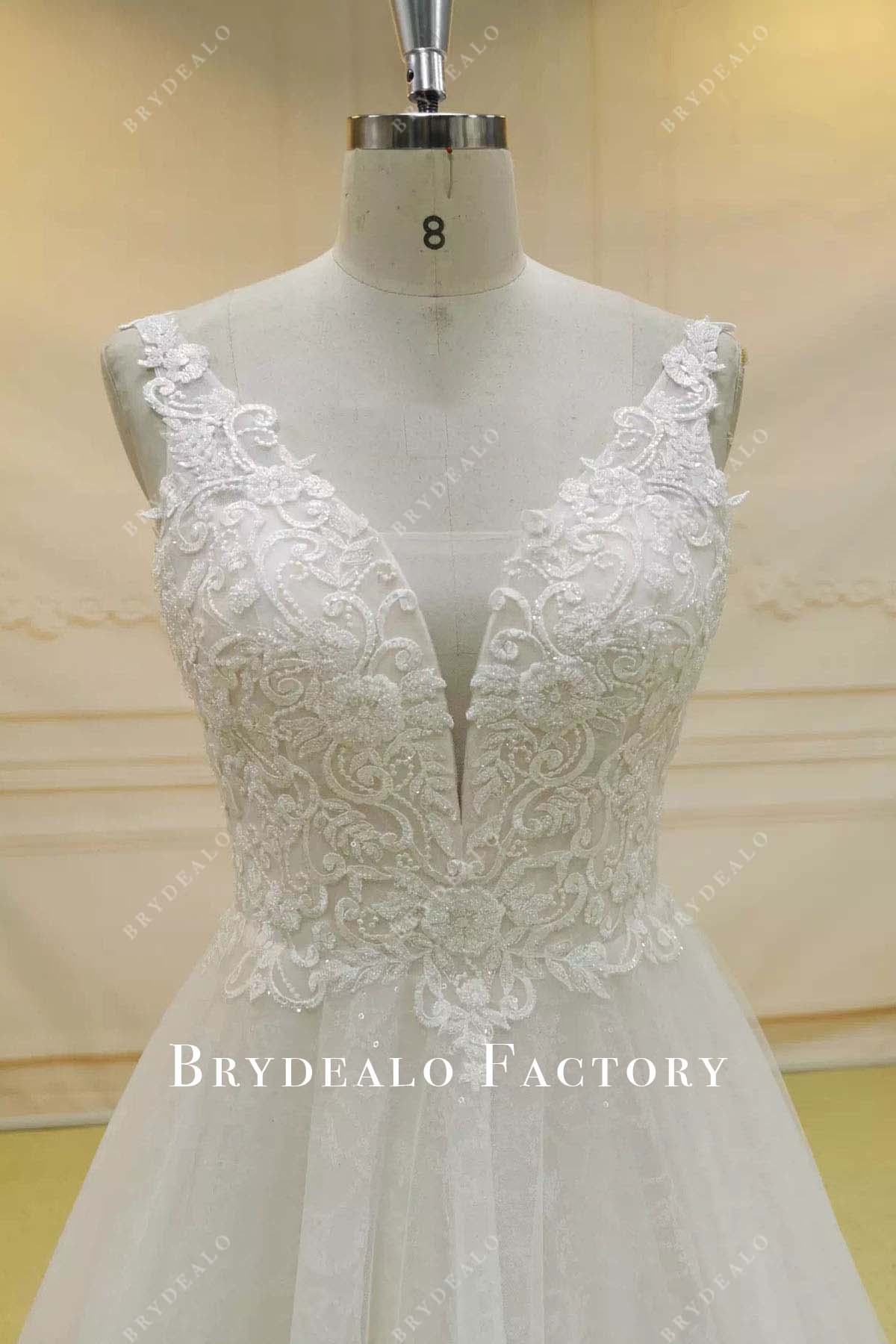 lace plunging neck wedding dress