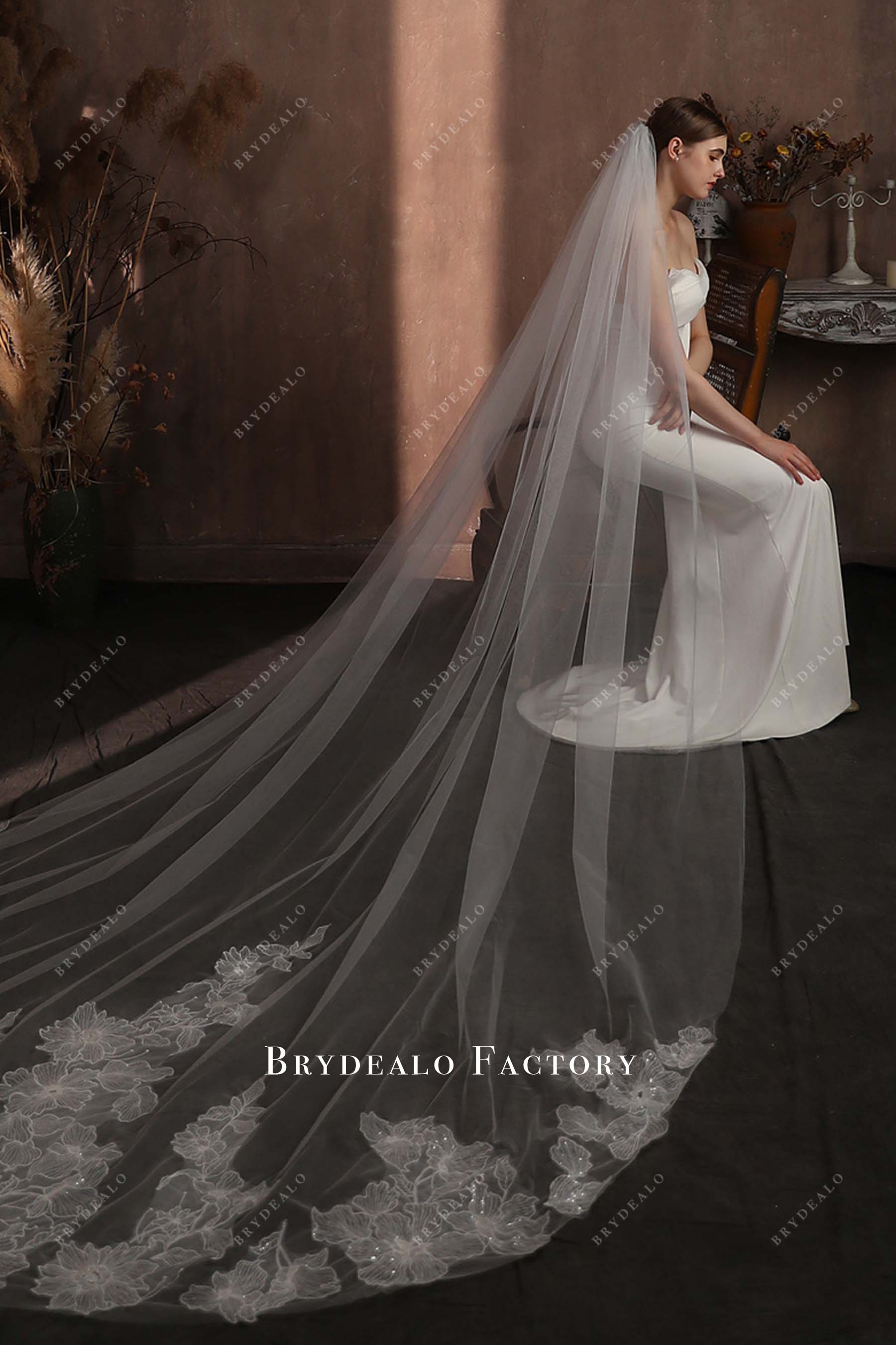 lace sequined bridal veil