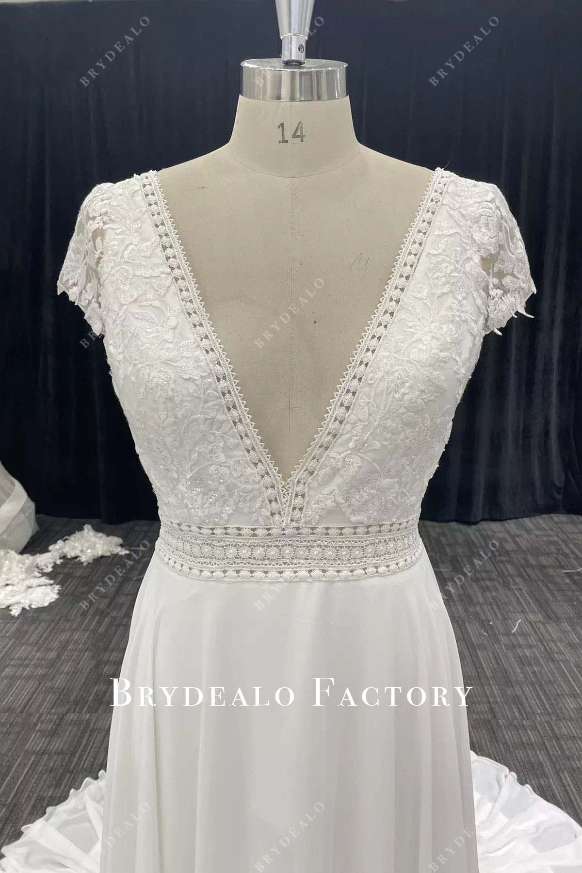 lace sequined short sleeves wedding dress