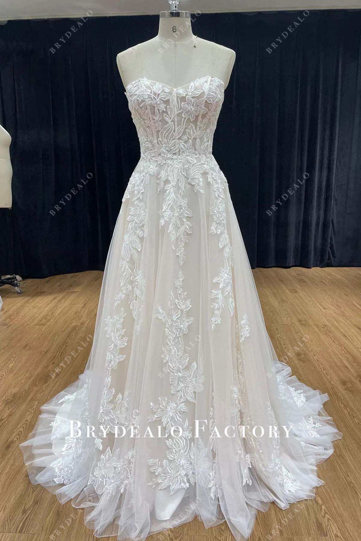 lace strapless a line wedding dress