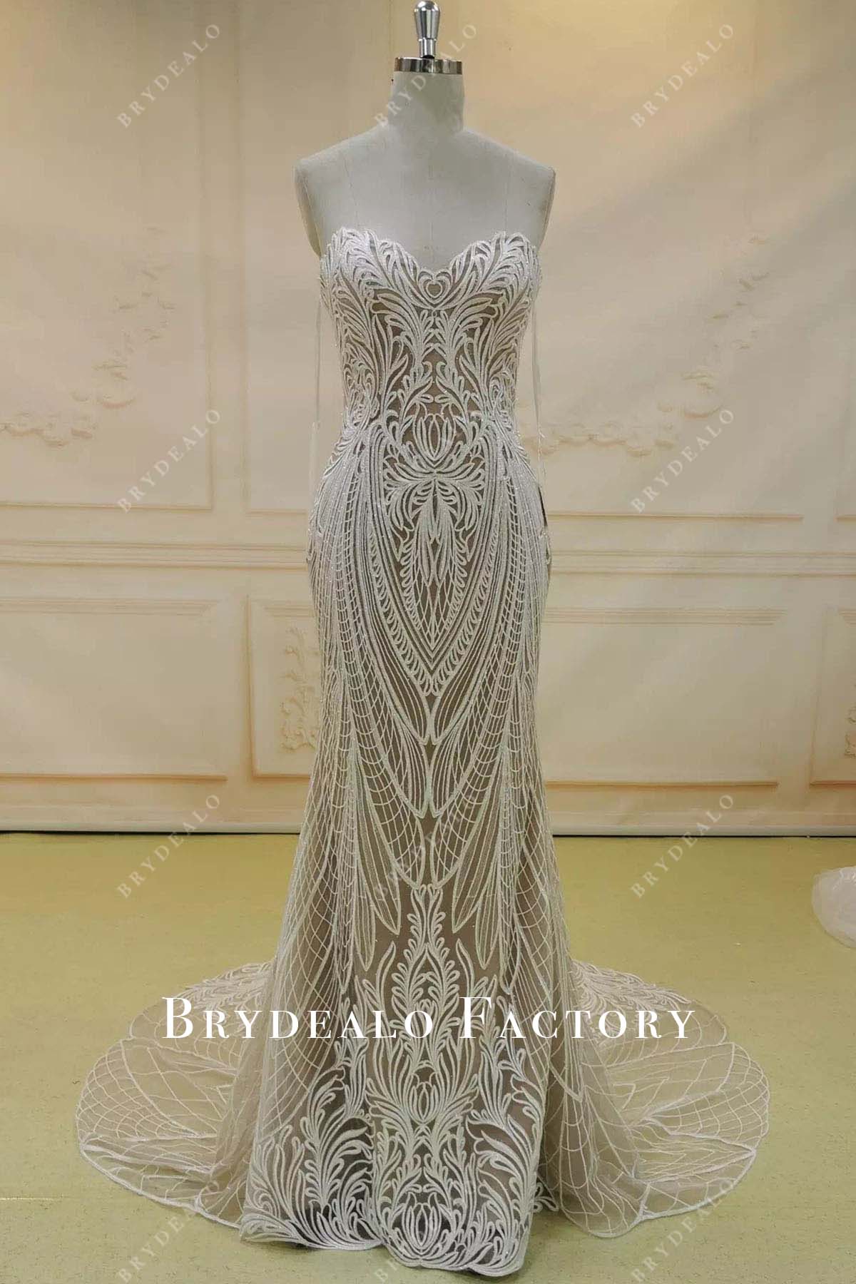 lace strapless mermaid wedding dress