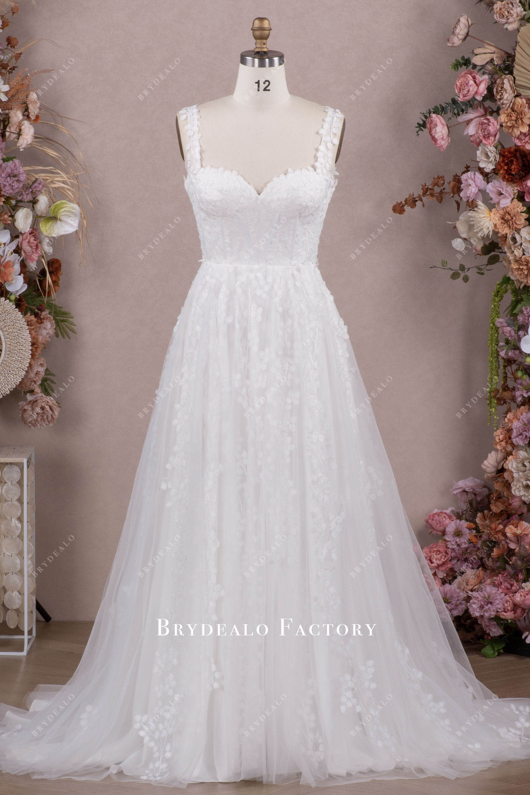 lace straps aline wedding dress