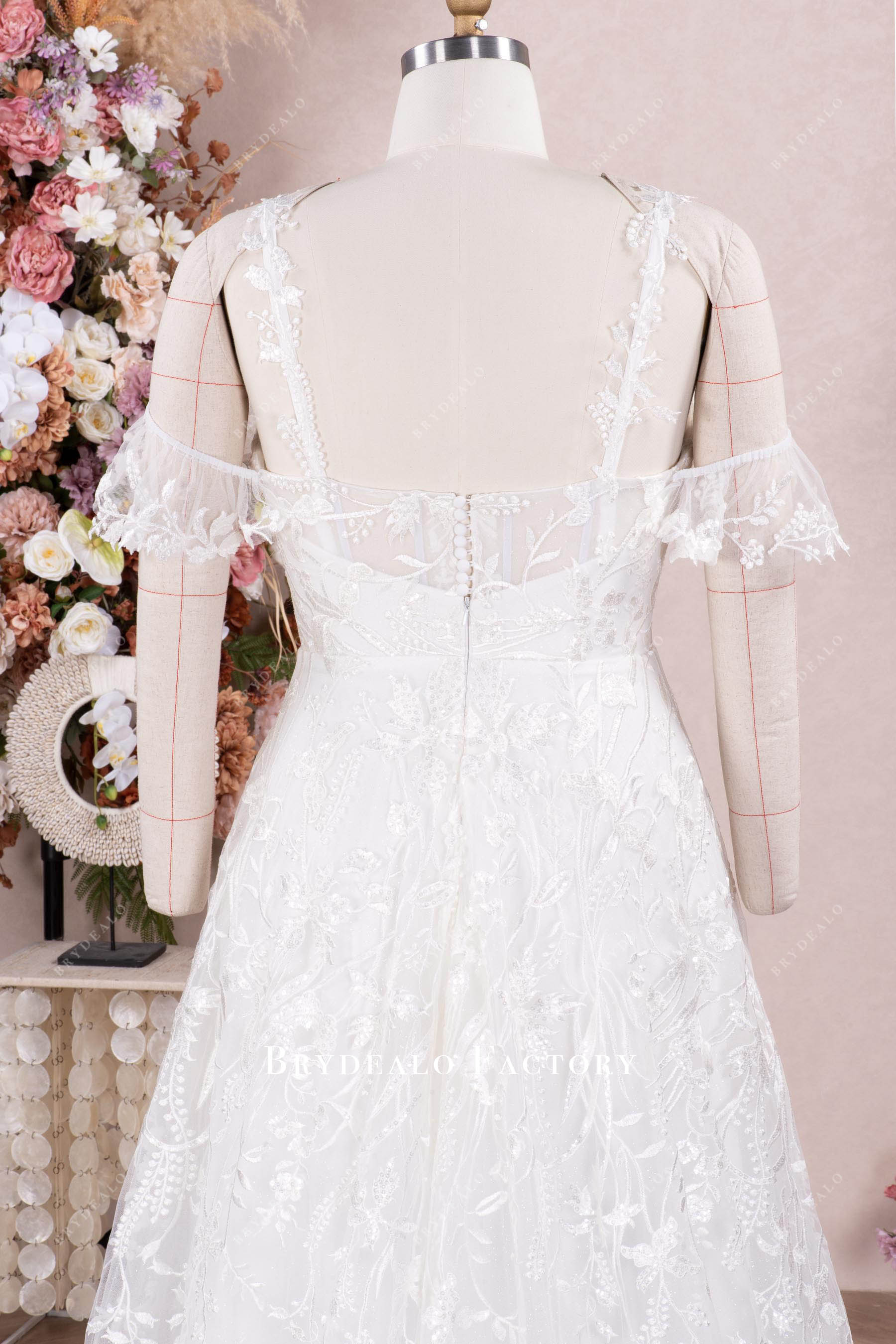 lace straps boned wedding dress