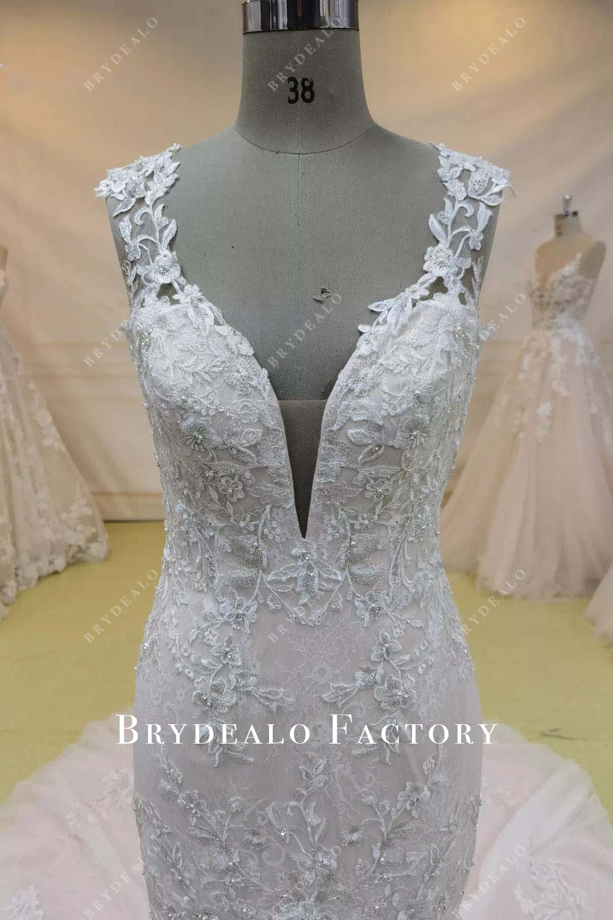 lace straps mermaid wedding dress