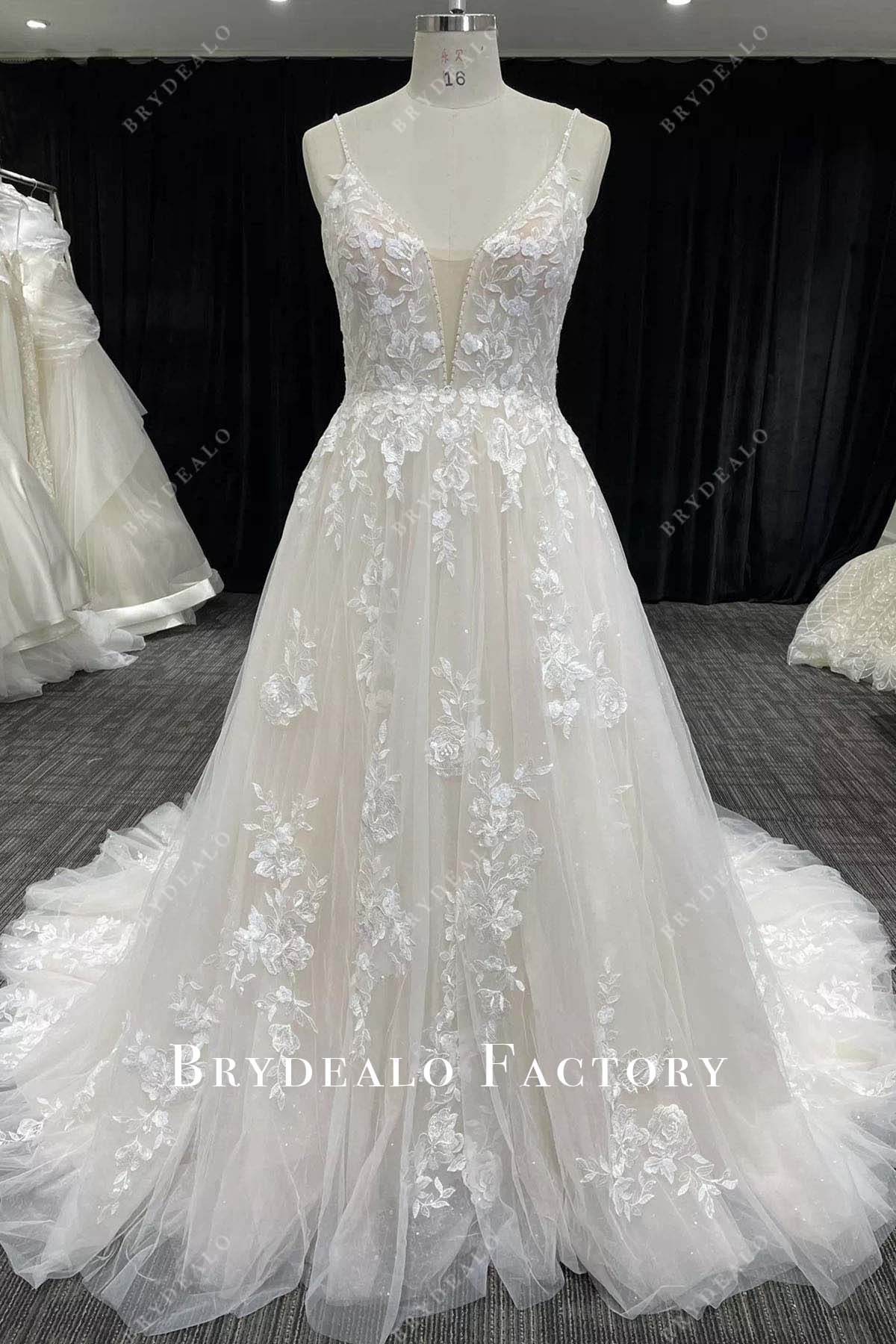 lace thin straps wedding dress