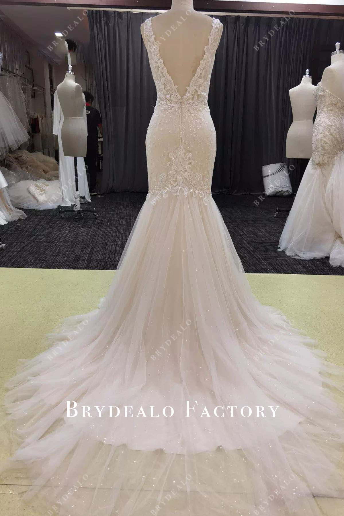 lace trumpet long train wedding dress