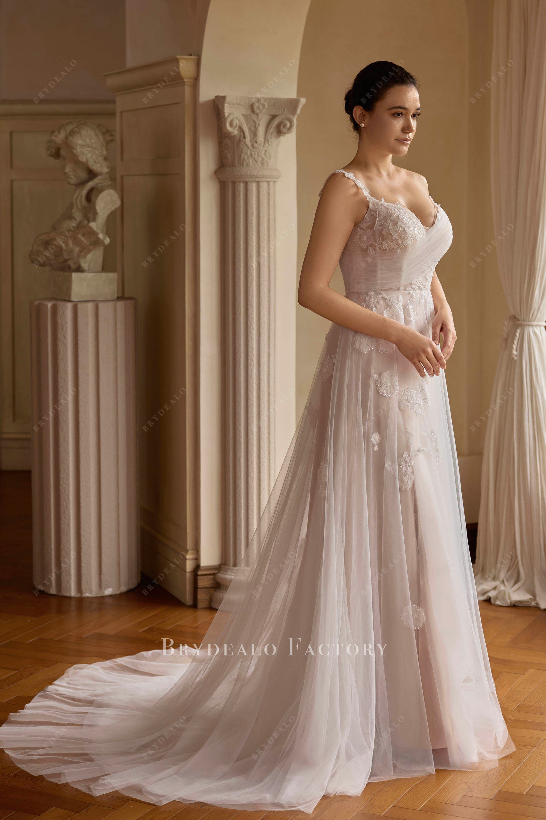 lace tulle A-line wedding dress