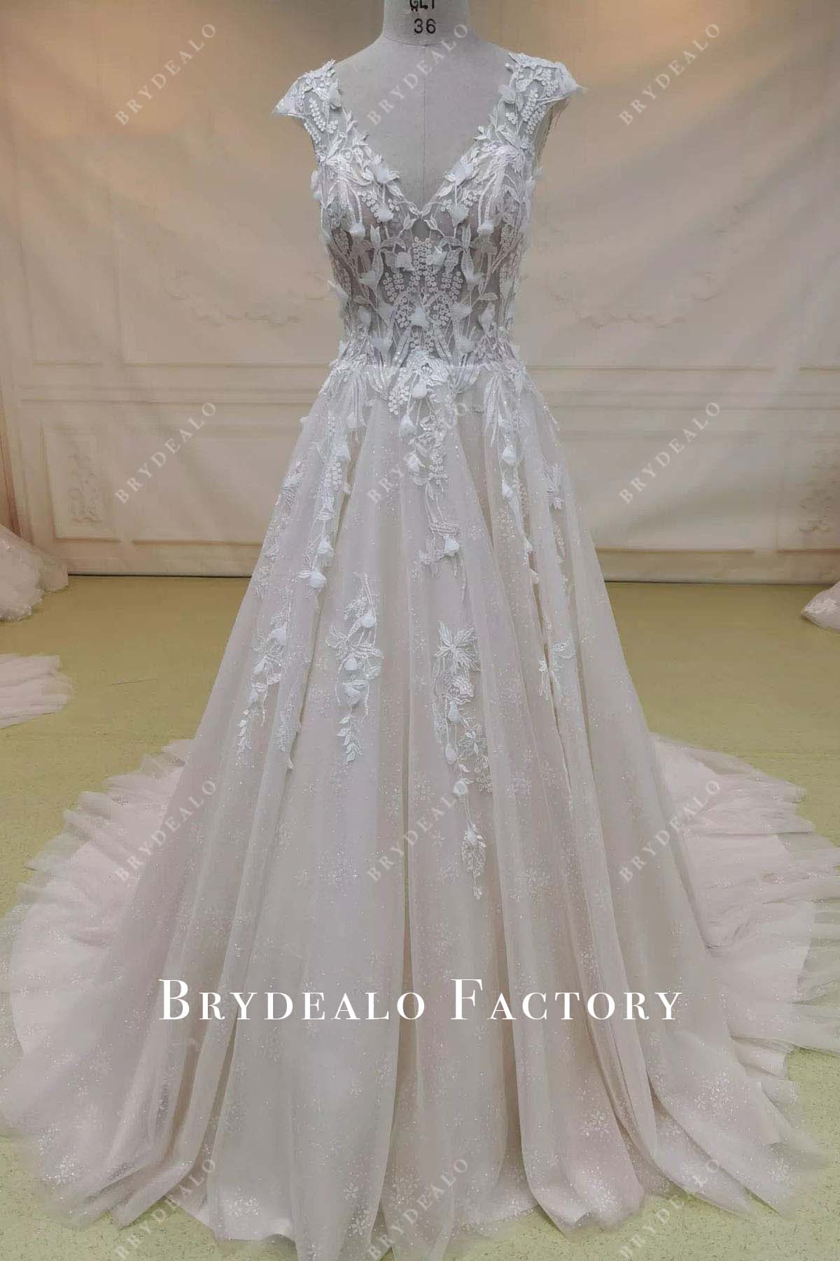 lace tulle a line wedding dress