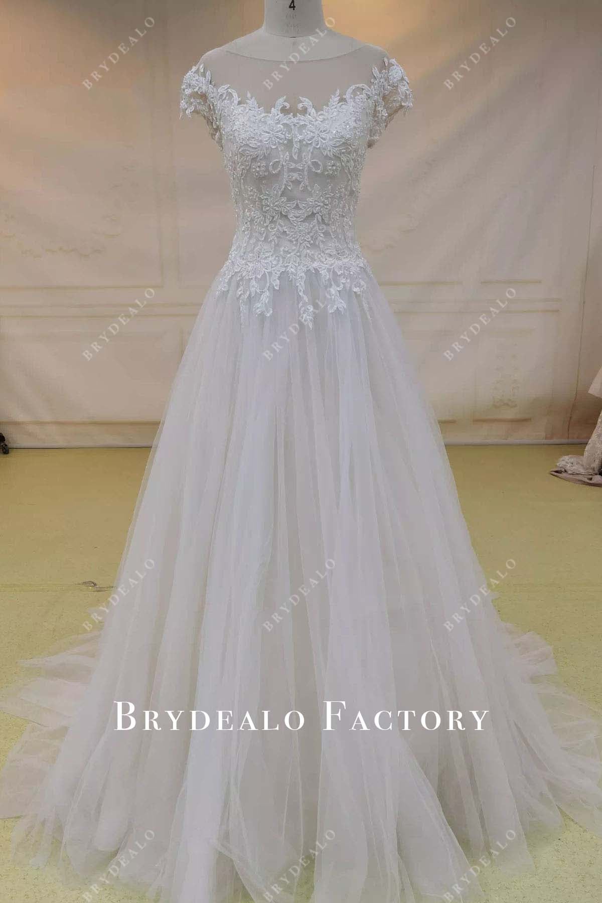 lace tulle a line wedding dress