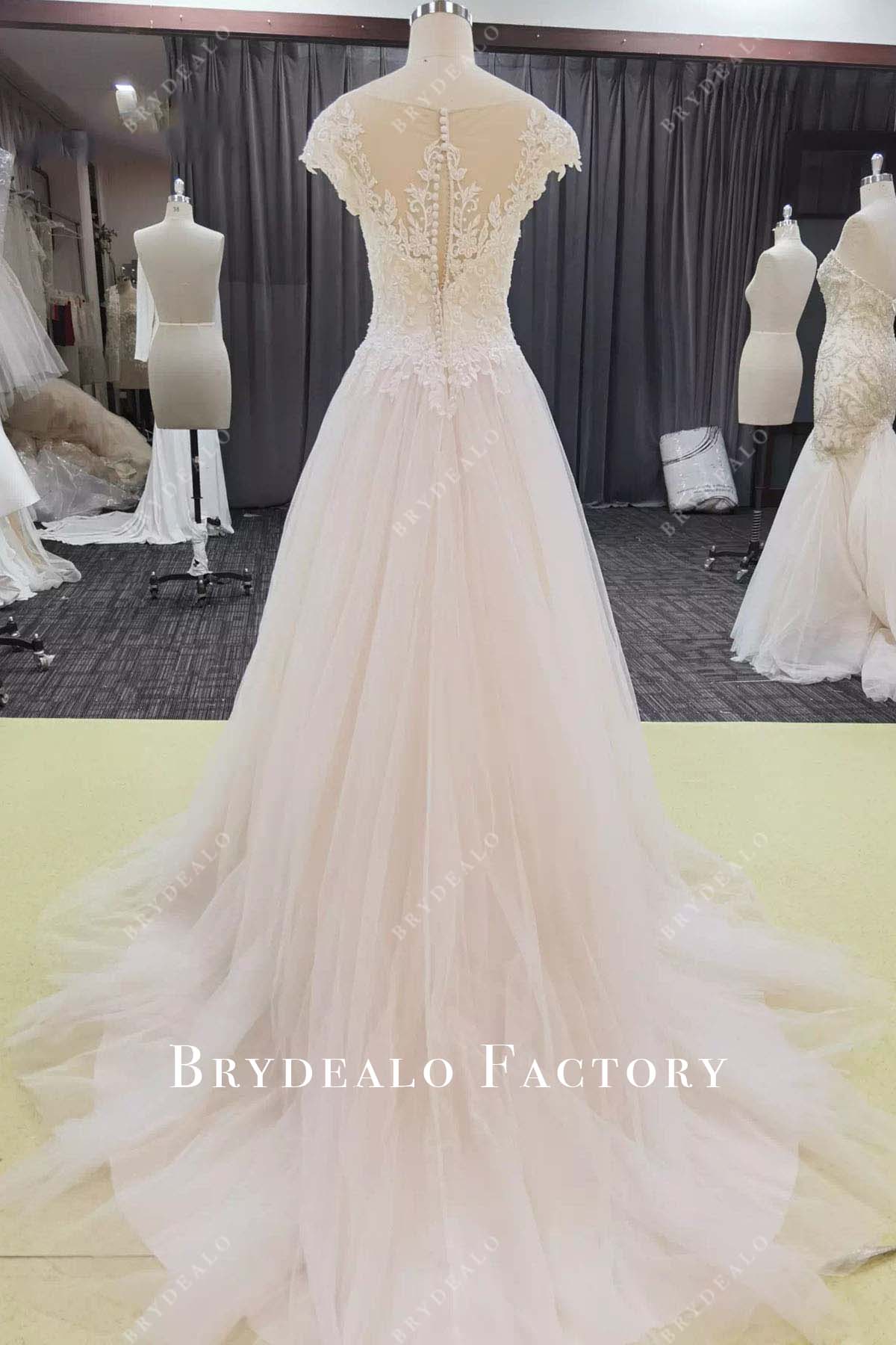 lace tulle court train wedding dress