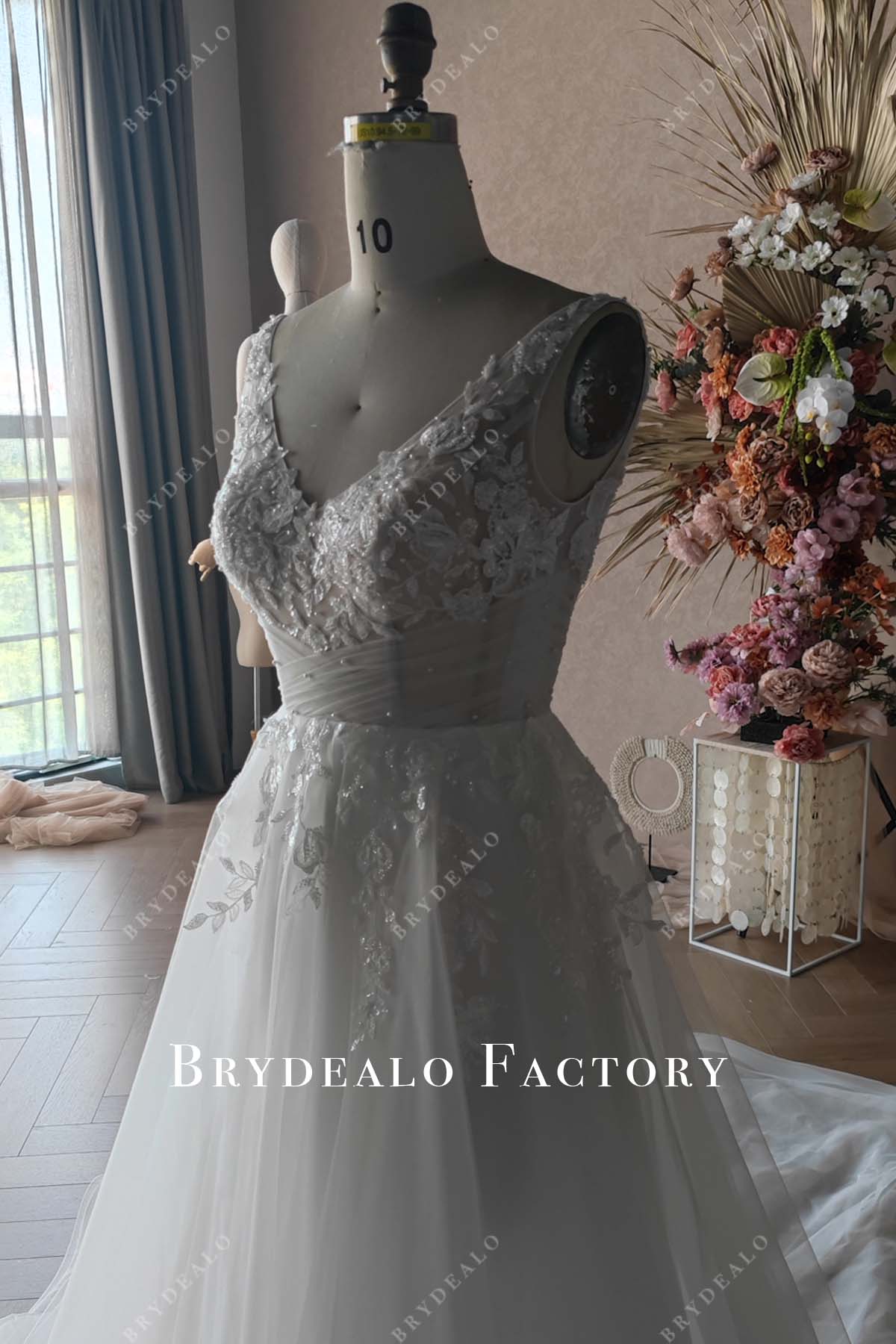 beaded lace pearls sleeveless wedding gown