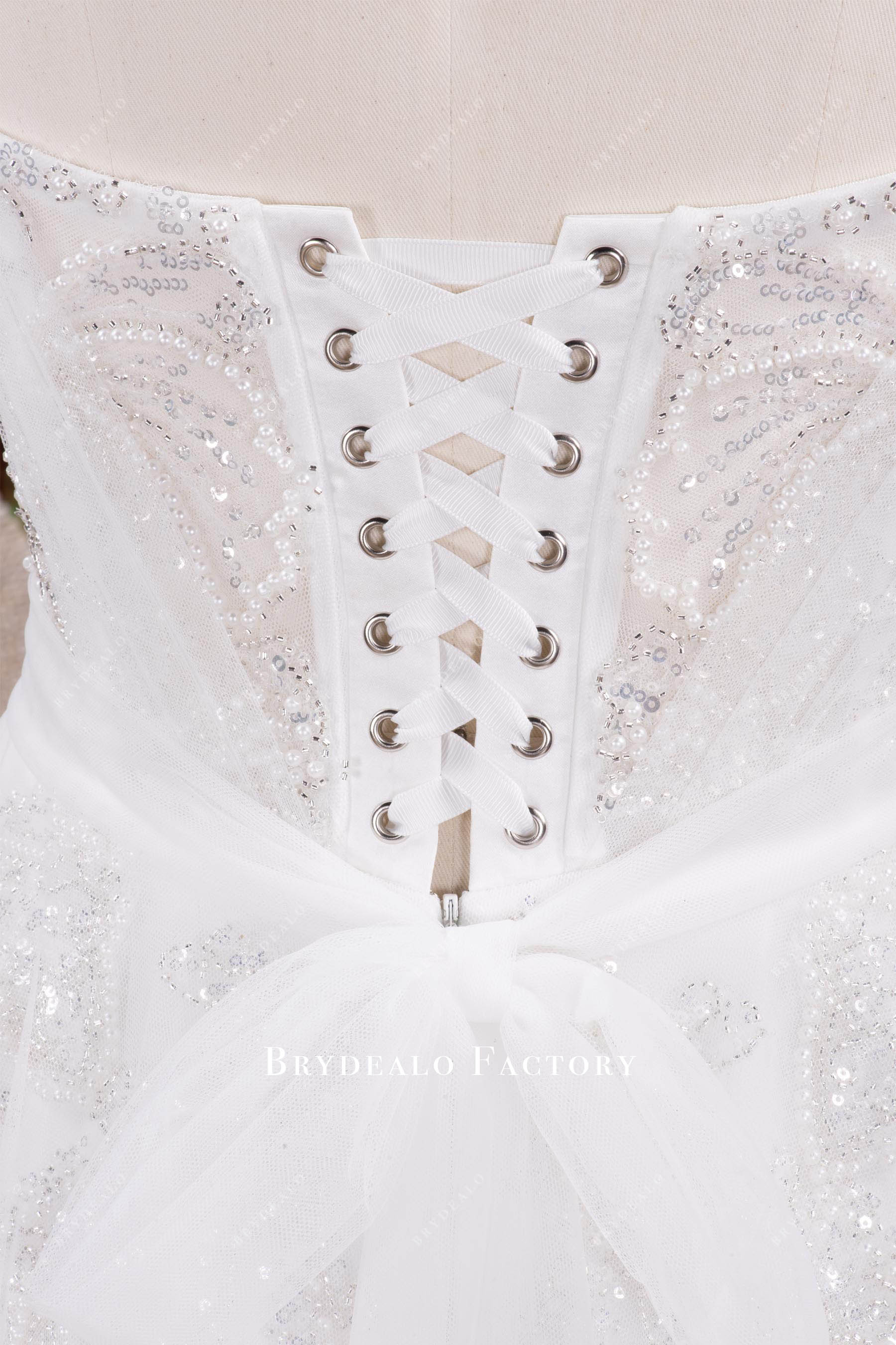 Sparkly Beaded Sequin A-line Sweep Train Bridal Dress