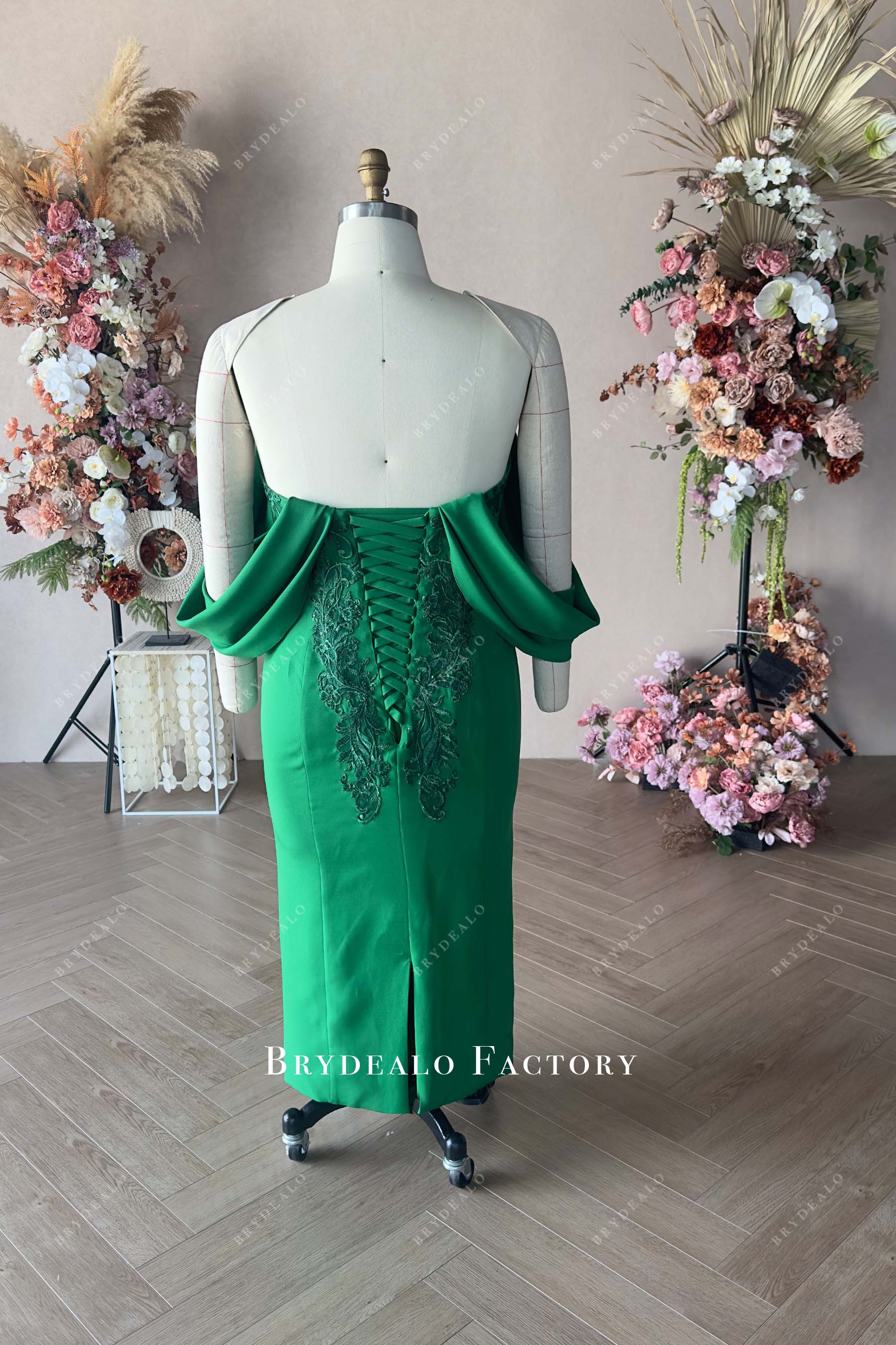 lace up back green formal dress