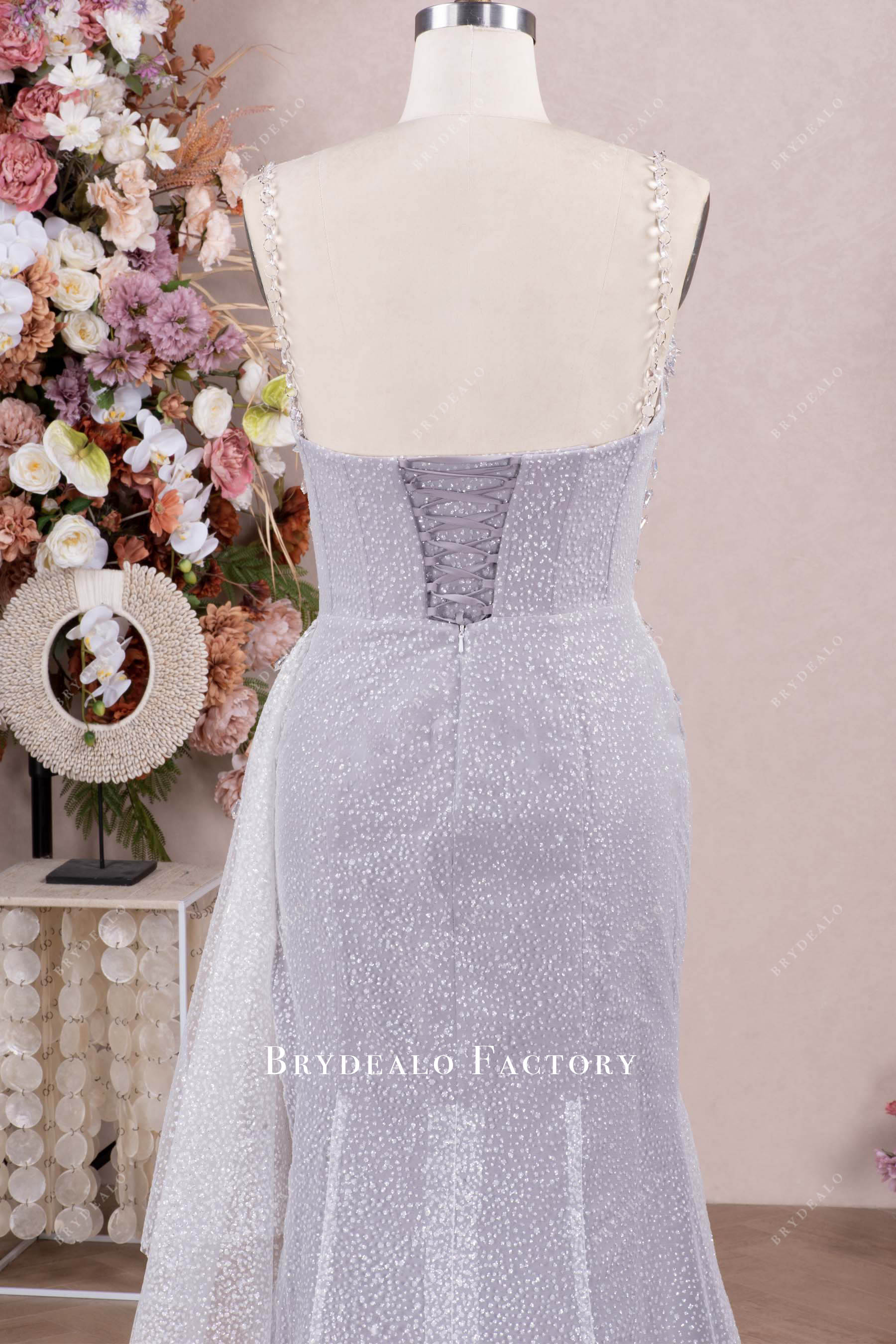 lace-up back side panel prom dress