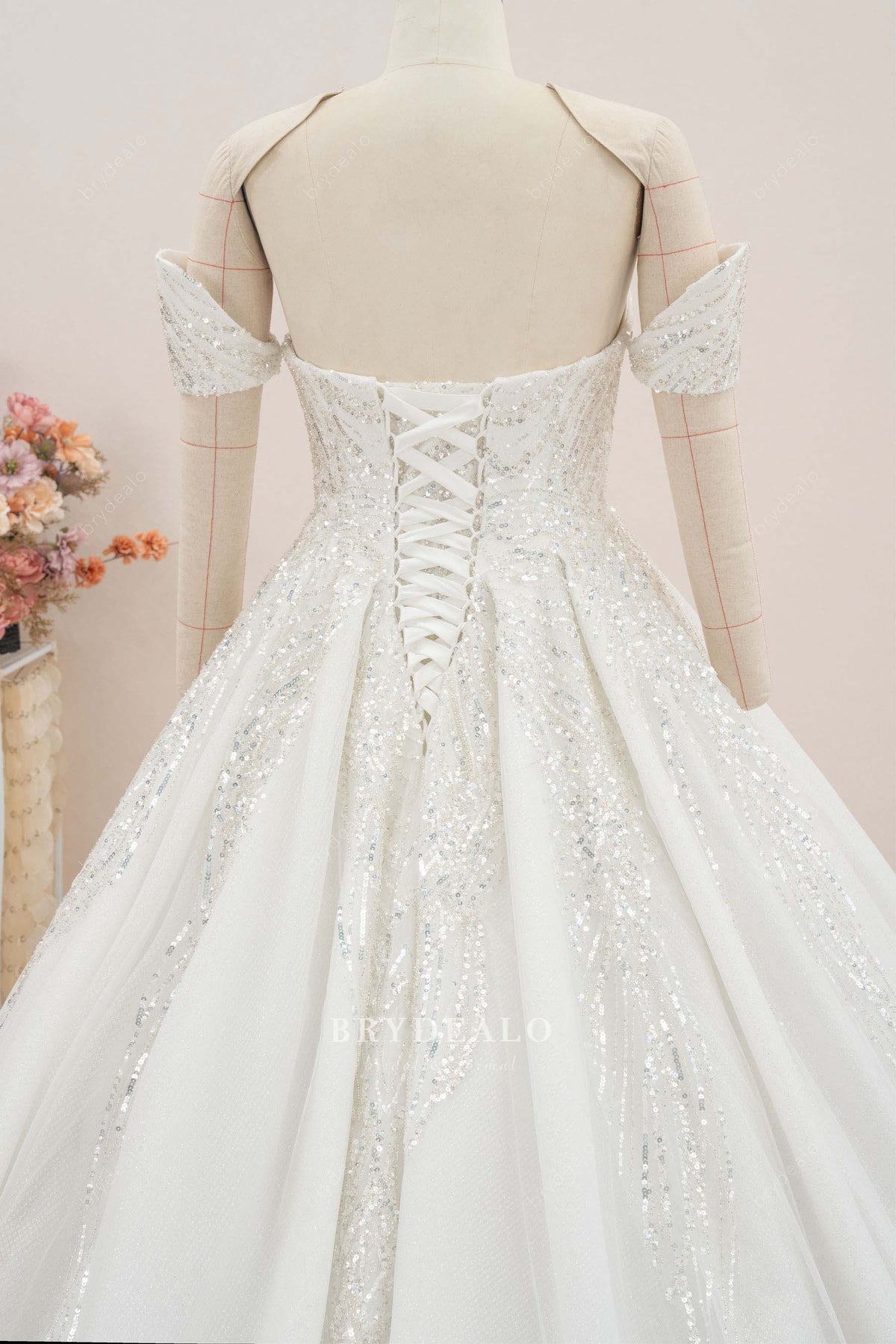 lace-up back strapless wedding ballgown