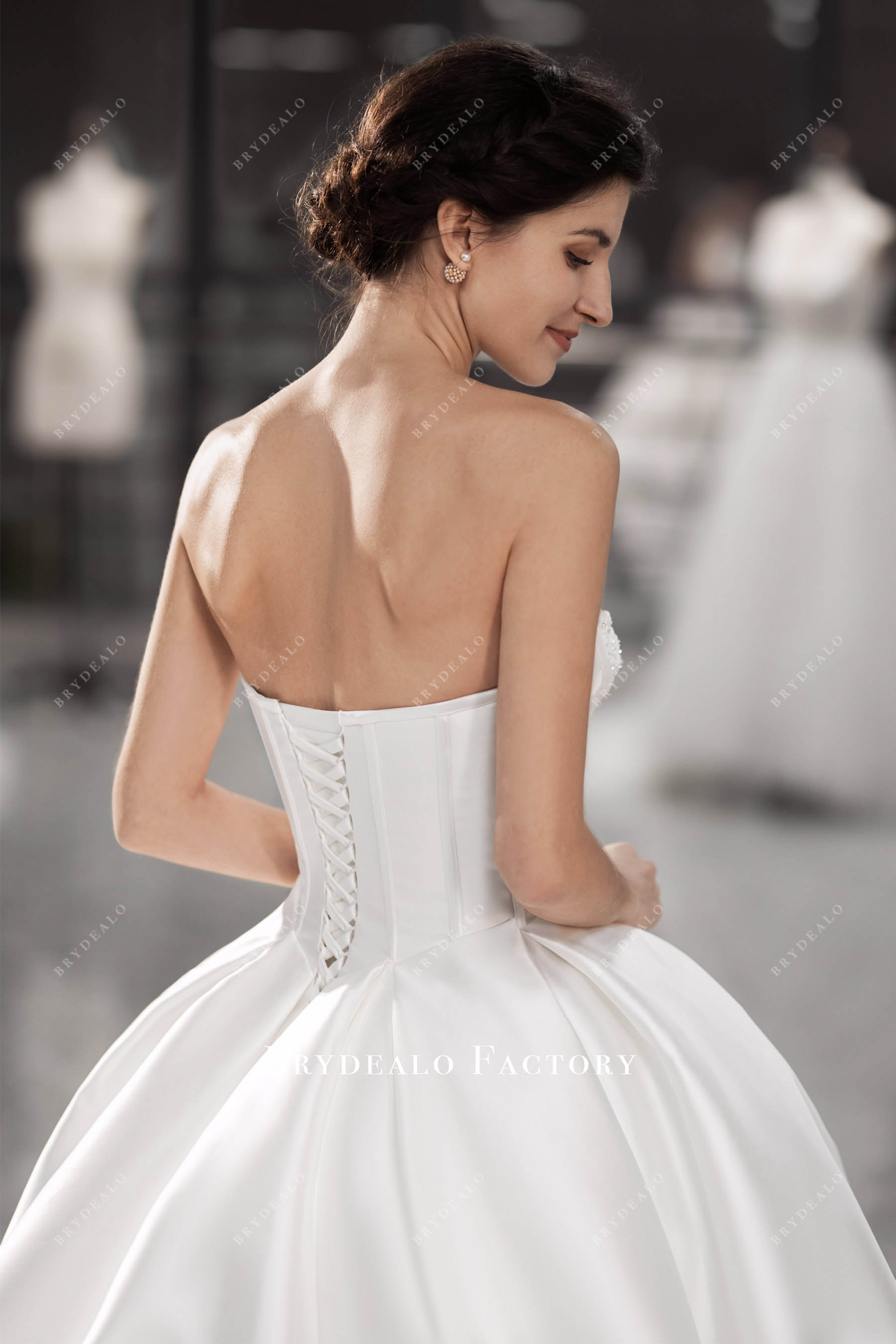 lace up corset mikado wedding gown