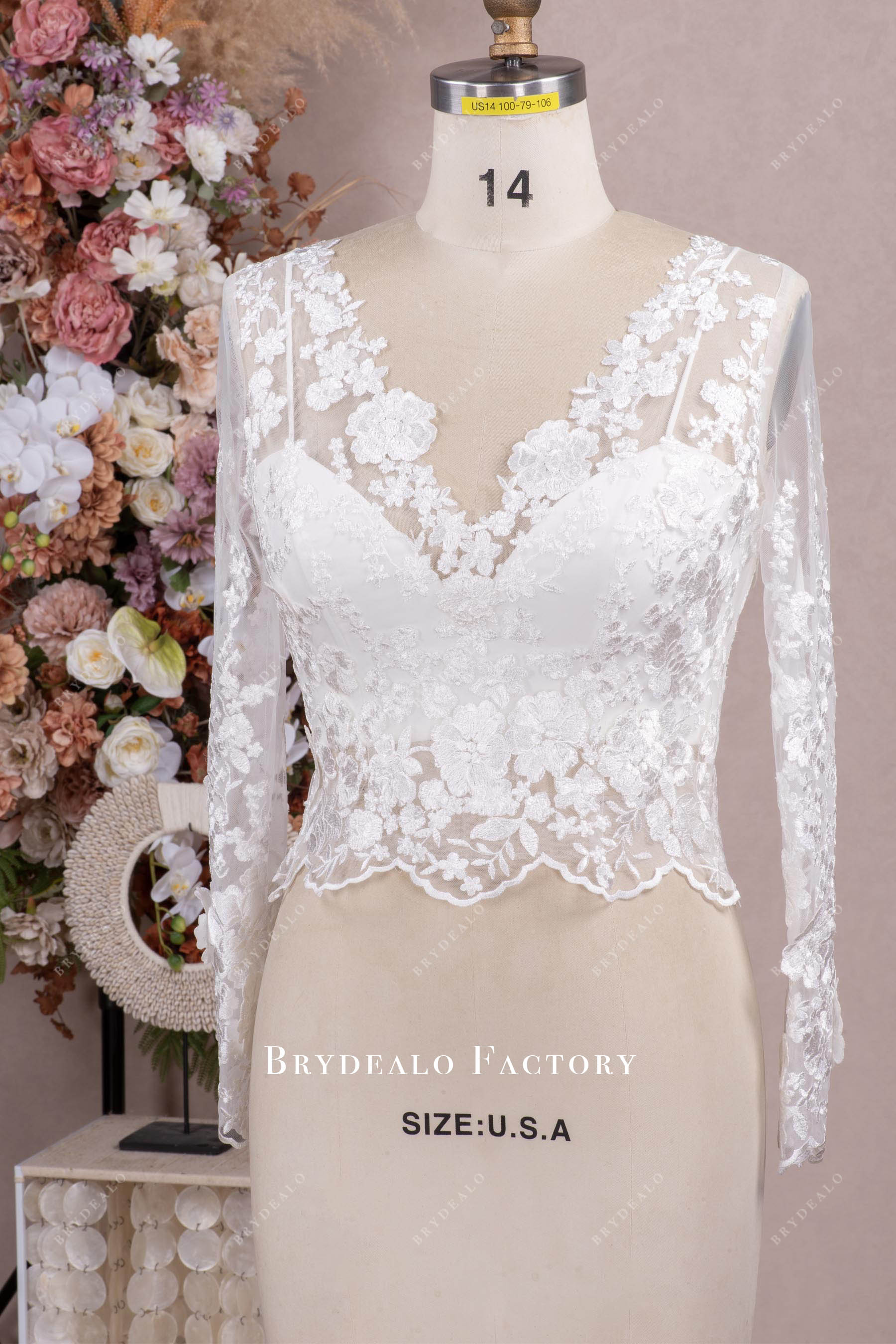 V-Neck Long Sleeve Lace Top