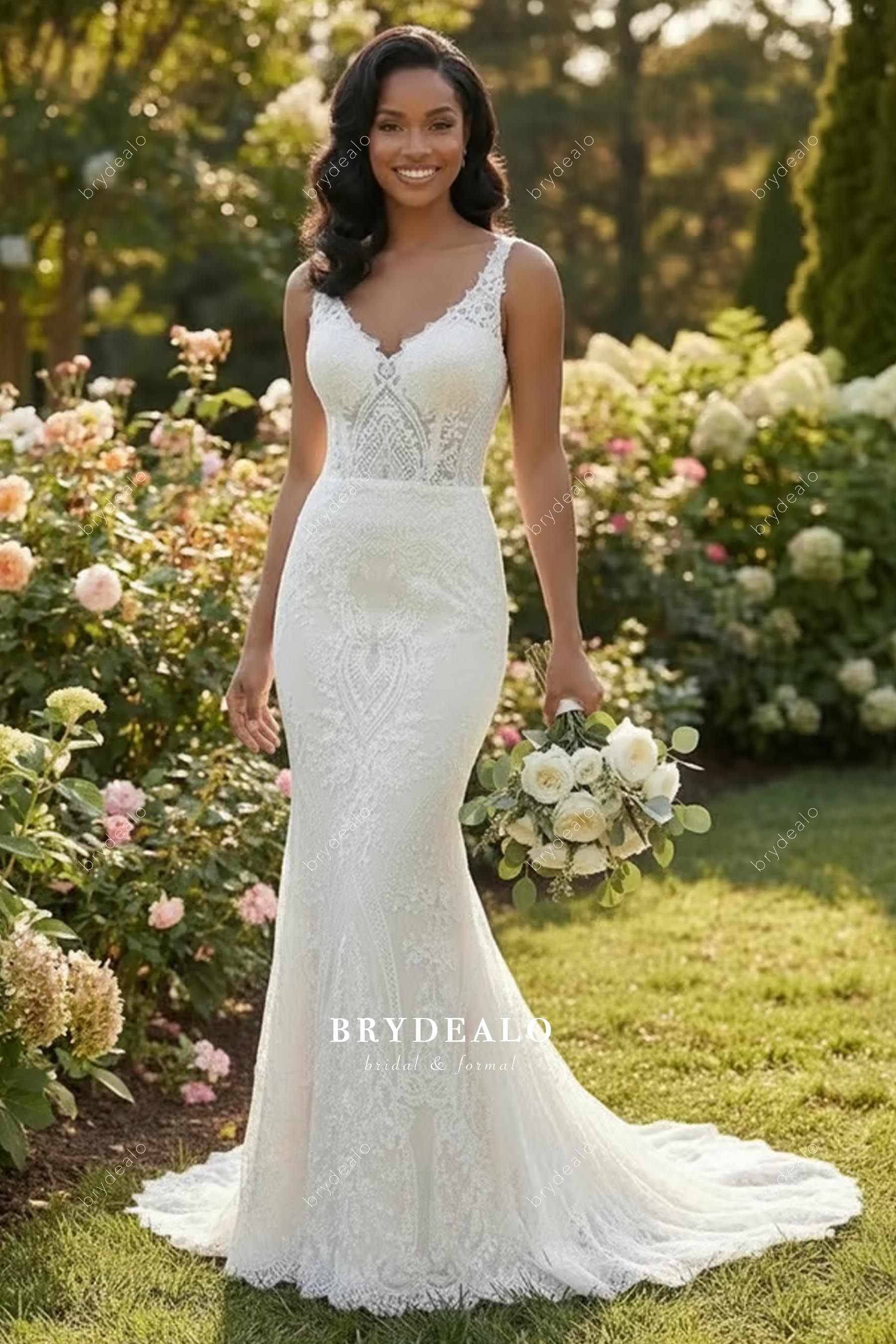 lace v neck mermaid bridal dress