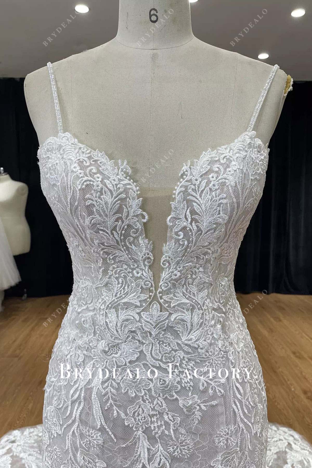 lace v neck mermaid wedding dress