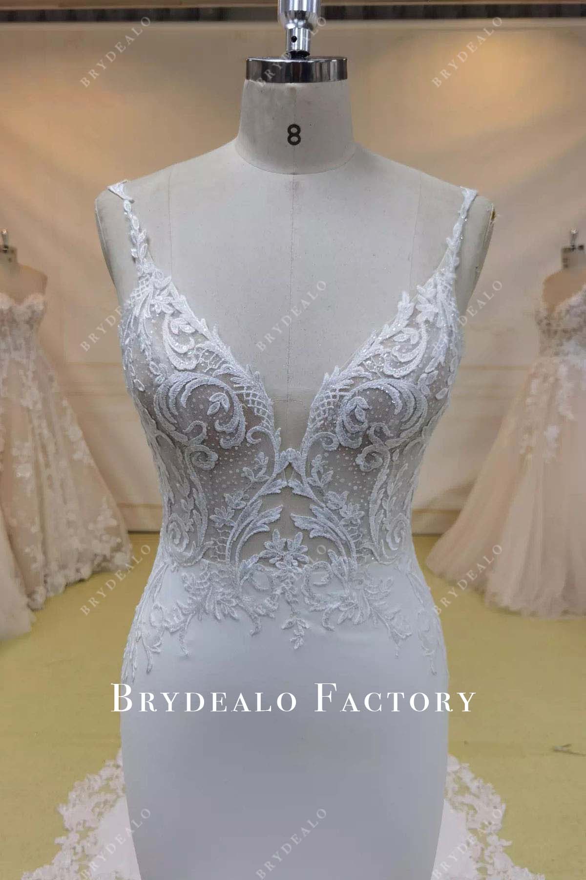 lace v neck mermaid wedding dress