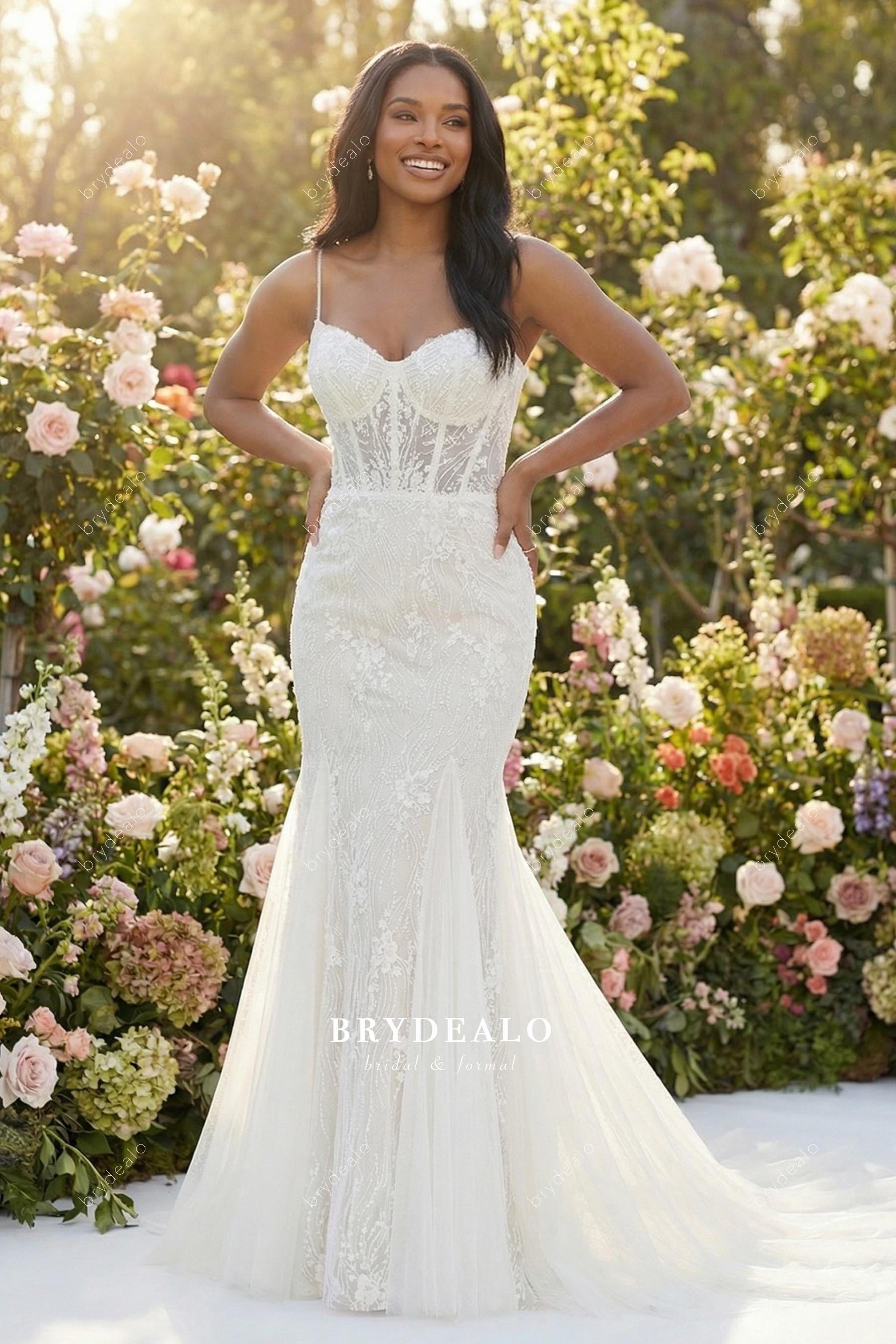 lace v neck mermaid wedding dress