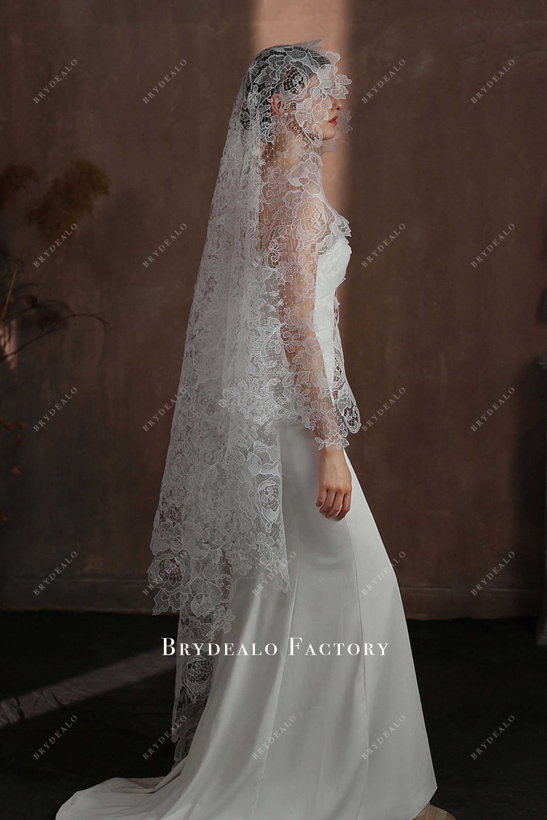 Waltz Length Single Tier Hollow Lace Wedding Veil