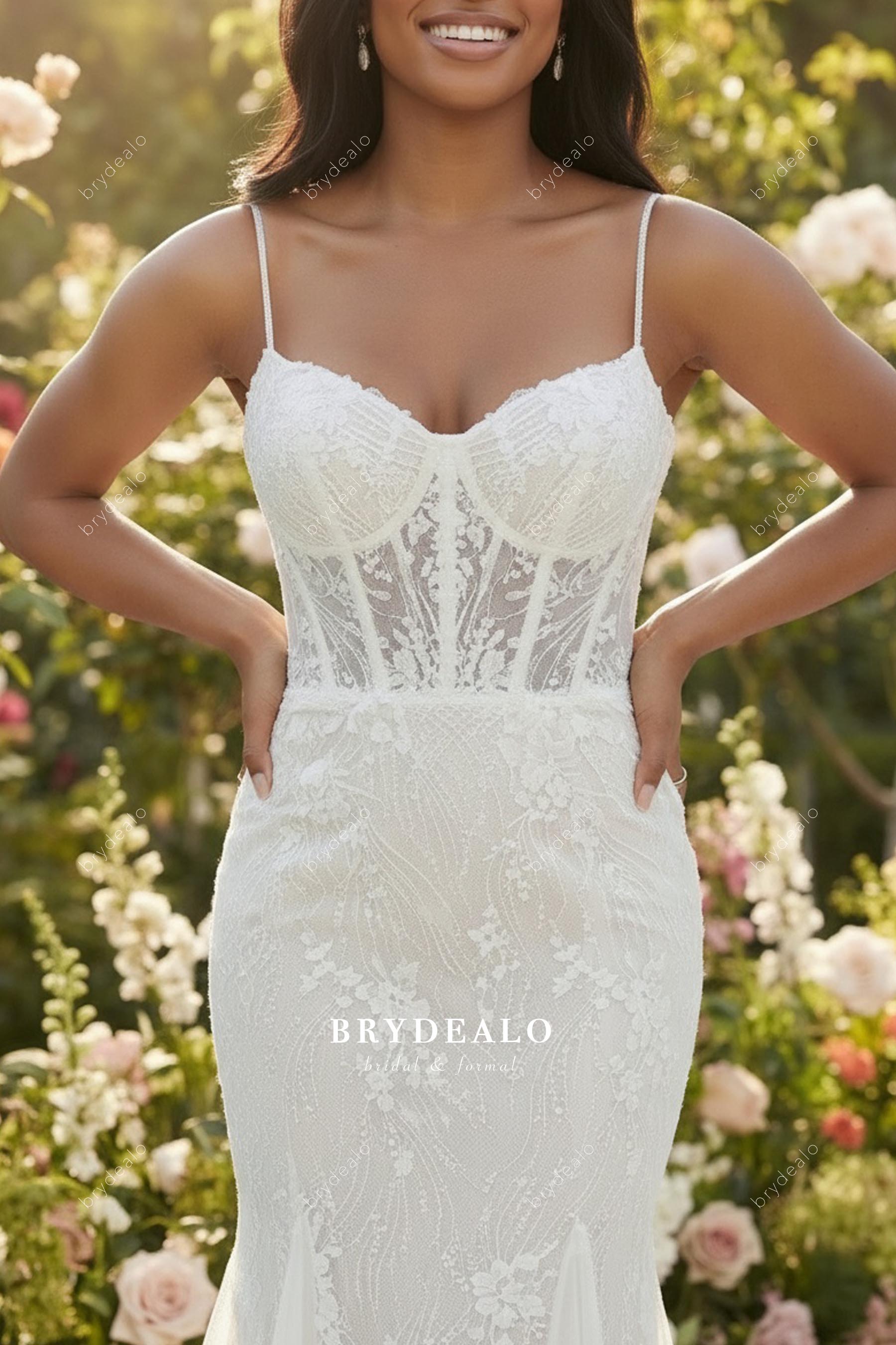 lace visible boning wedding dress